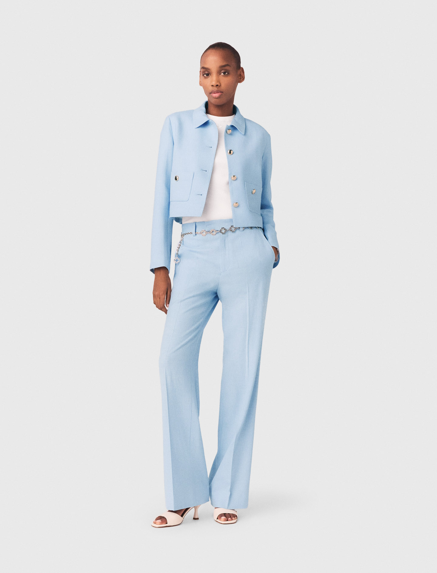 Veste Courte À Simple Boutonnage - Bleu - Taille 40 - Maje
