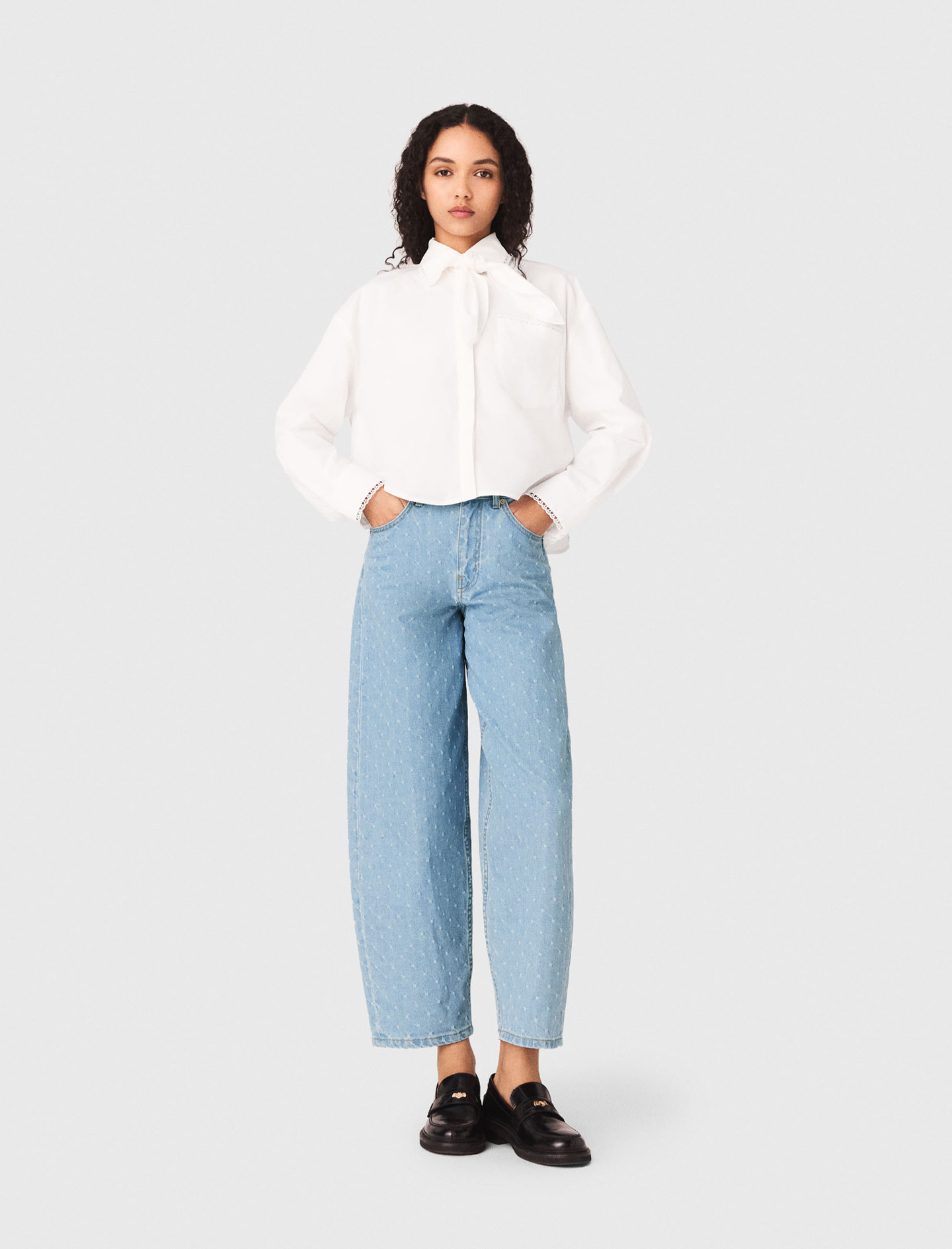 Jean Ballon Avec Motif Texturé - Bleu - Taille 42 - Maje