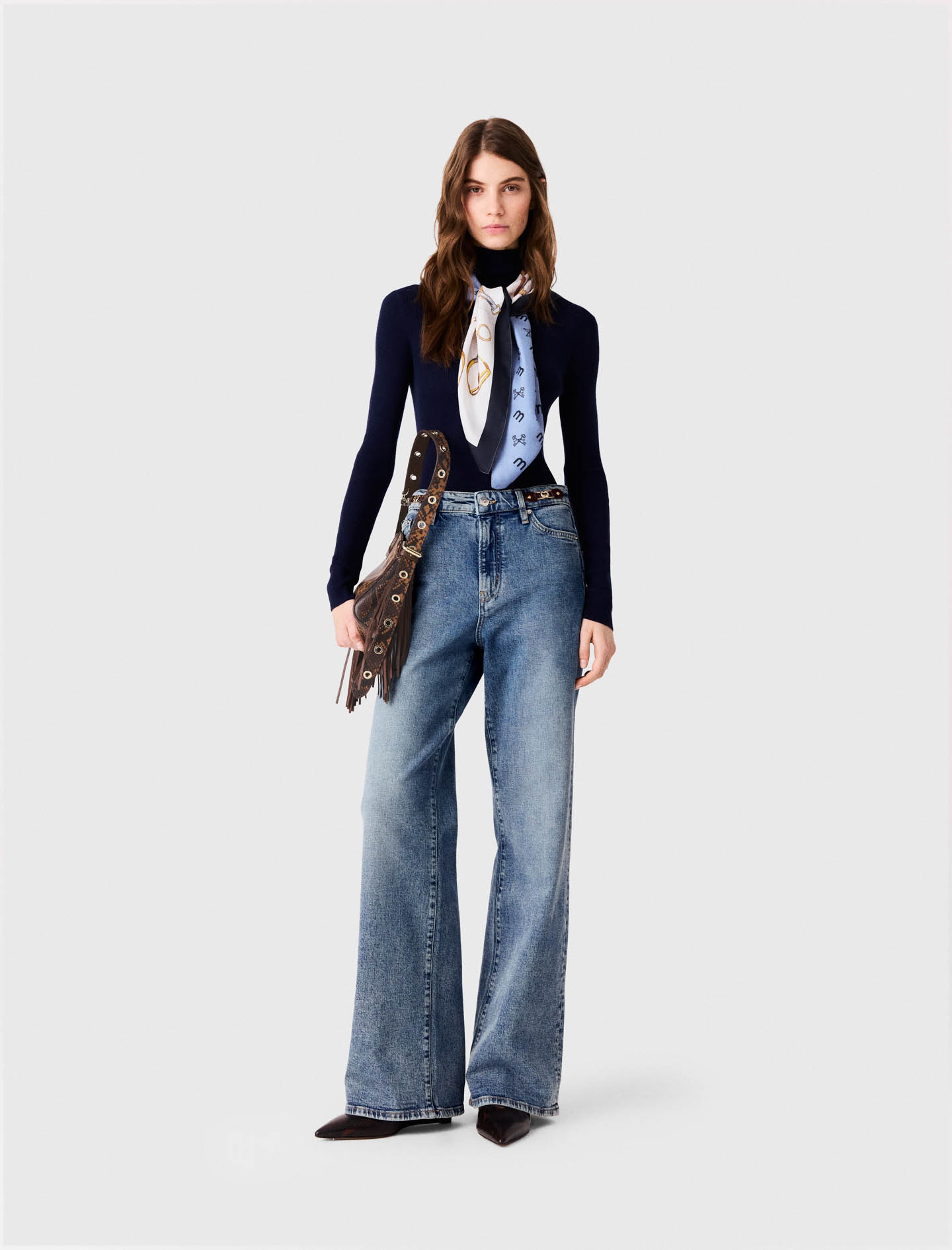 Jean Large Avec Boucles En Cuir - Bleu - Taille 40 - Maje