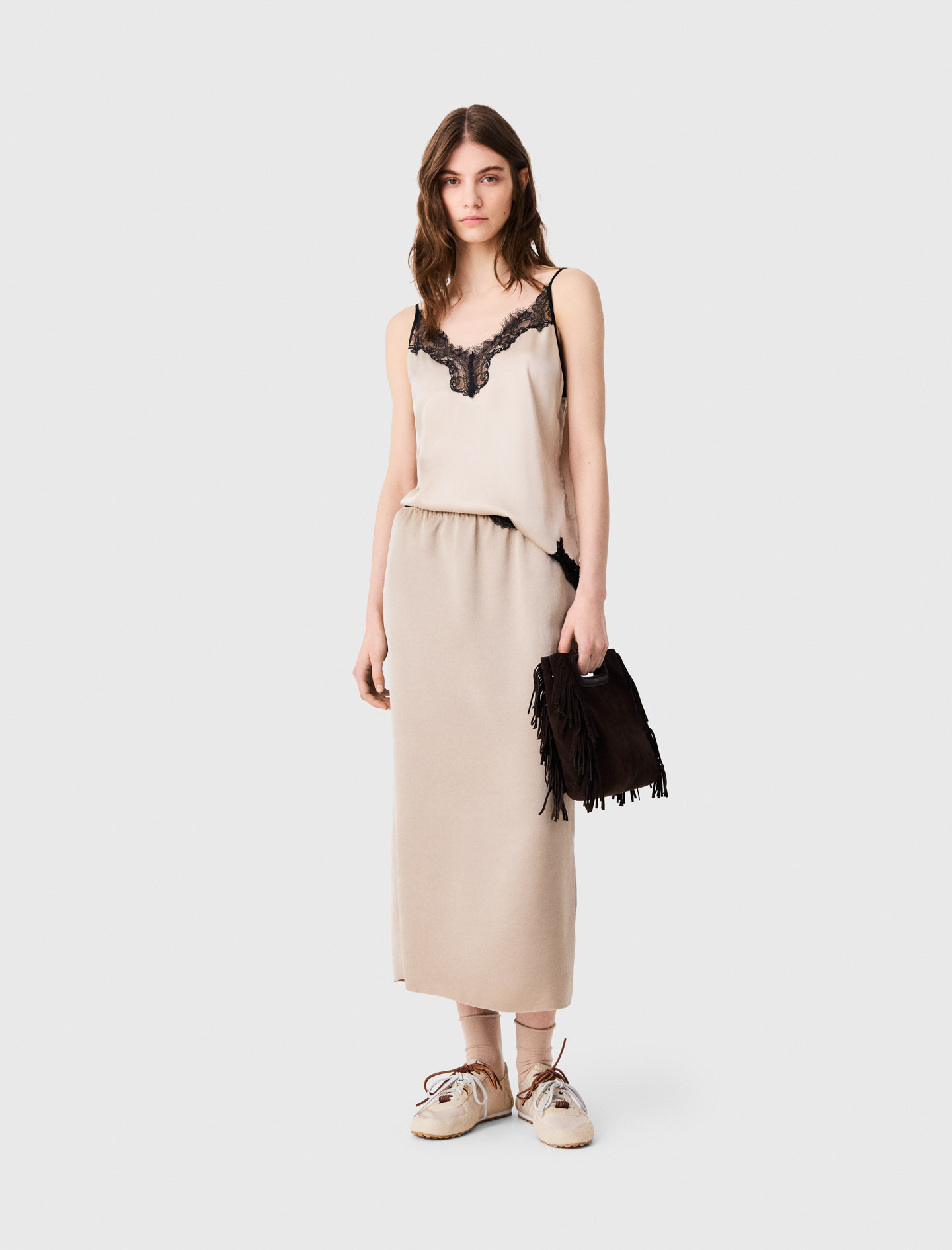 Jupe Crayon En Satin - Beige - Taille 38 - Maje