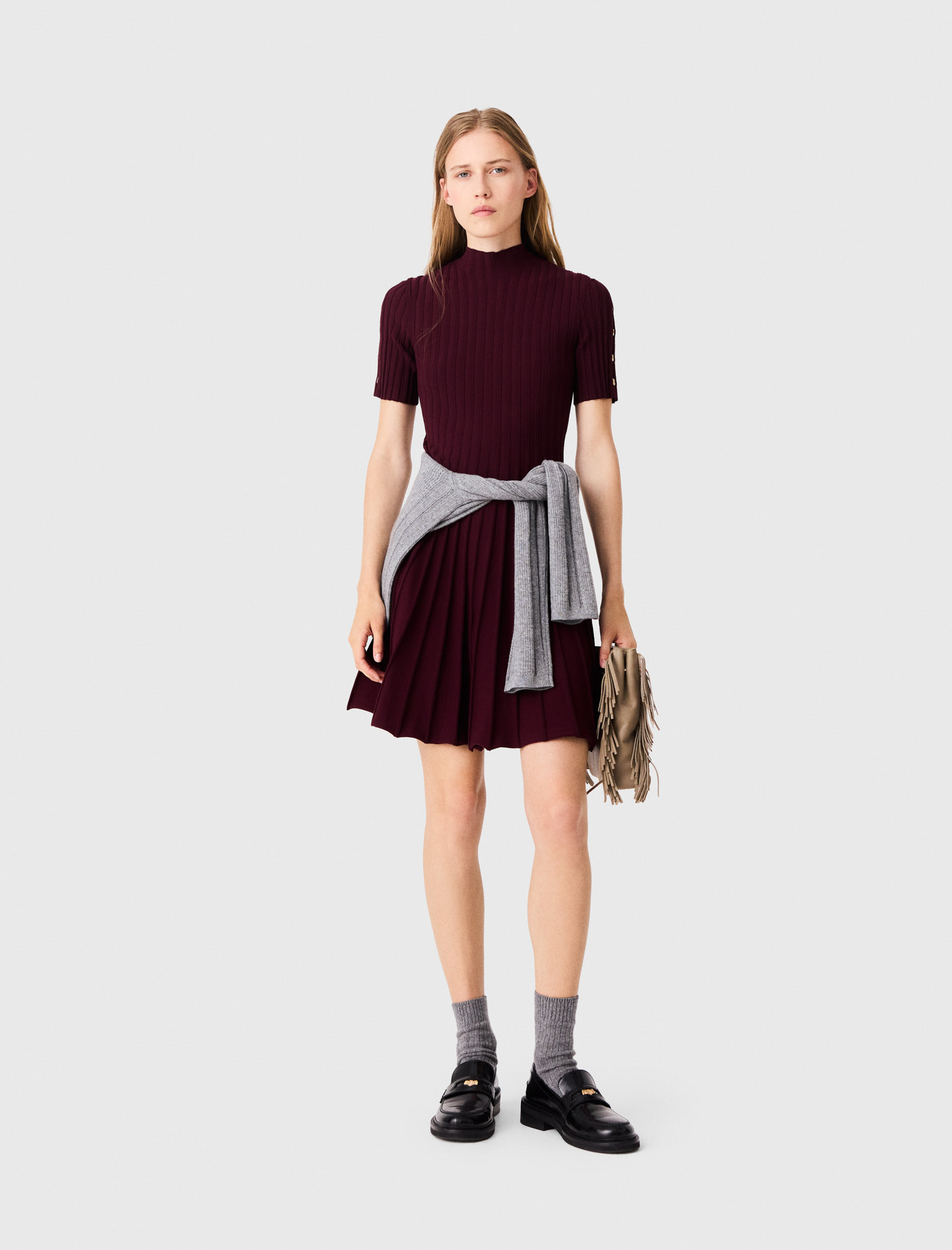 Robe Courte Patineuse À Col Montant - Rouge - Taille 34 - Maje