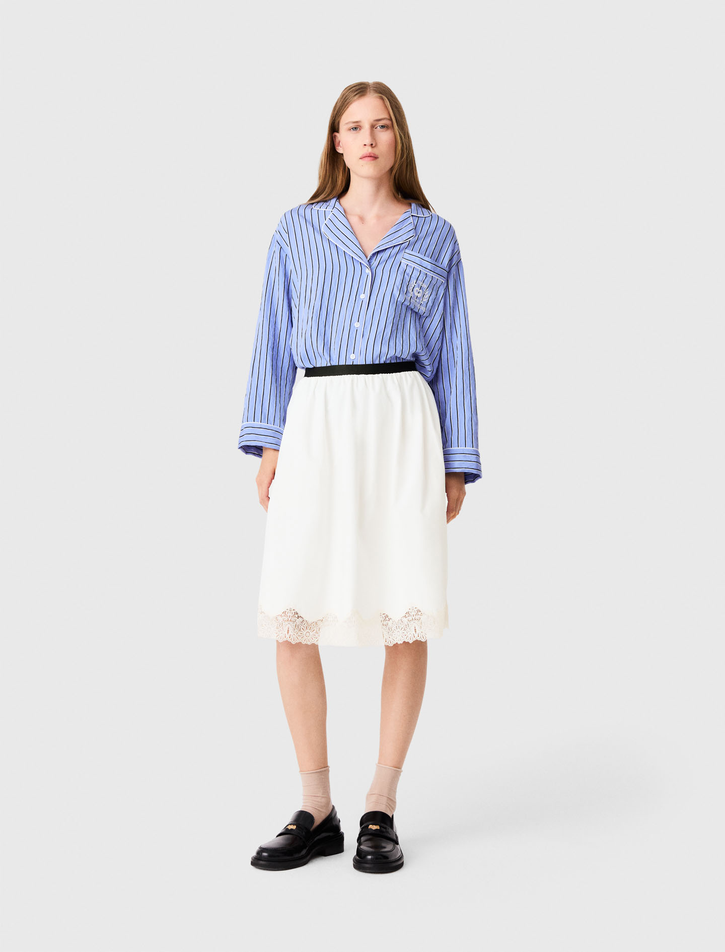 Jupe Mi-longue En Coton Et Dentelle - Blanc - Taille 42 - Maje