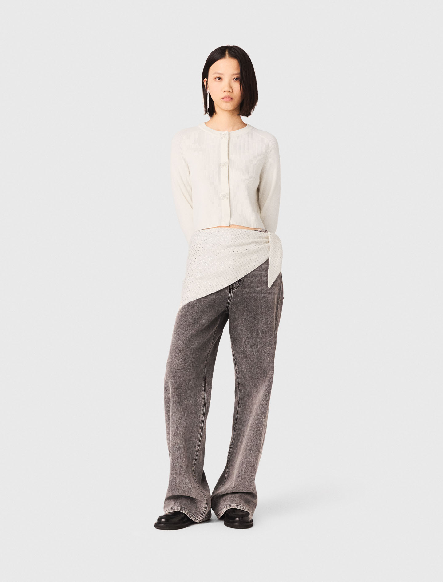 Cardigan À Boutons Nœud Bijoux - Blanc - Taille 0 - Maje