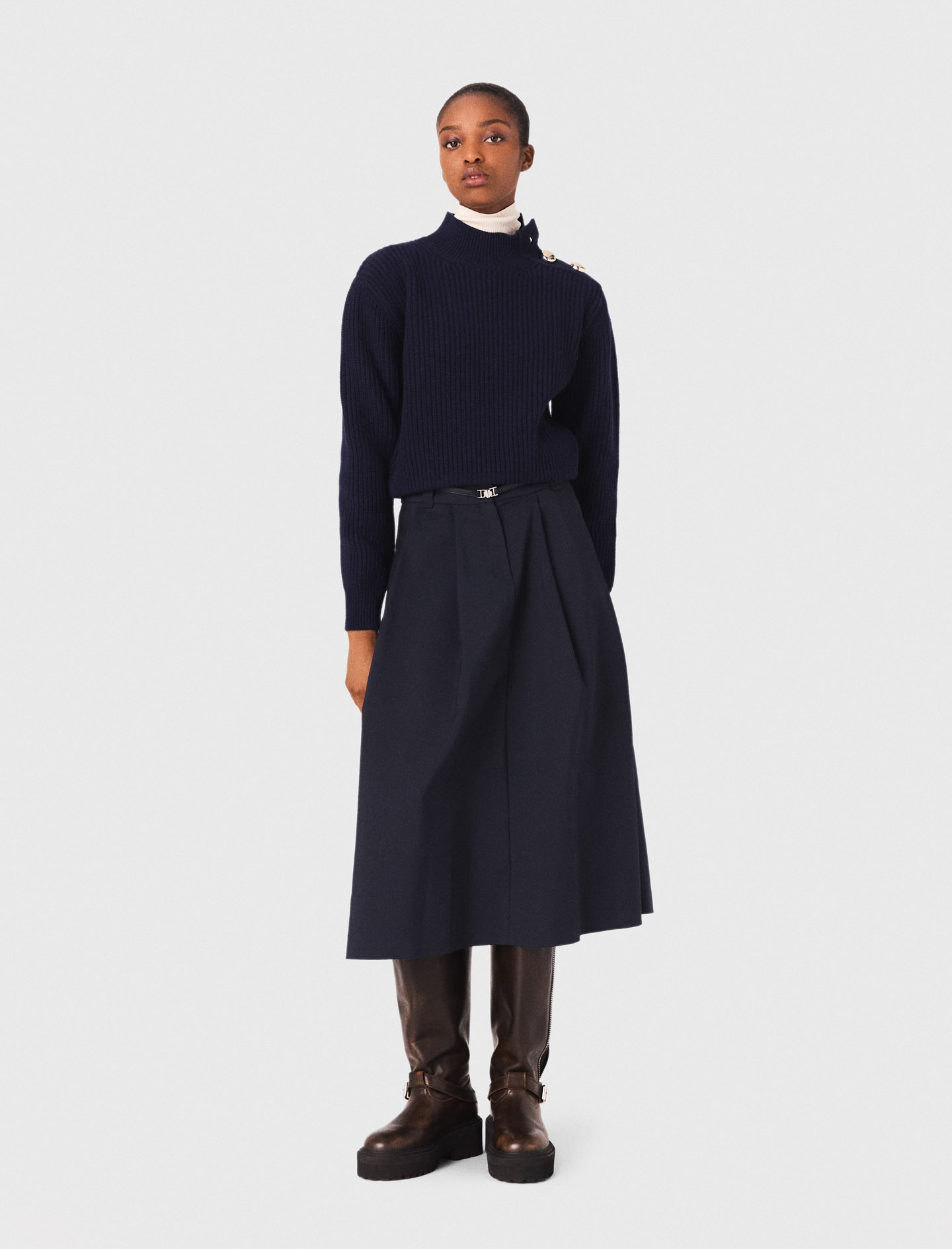 Pull à col polo ouvert bleu pour femme | Maje