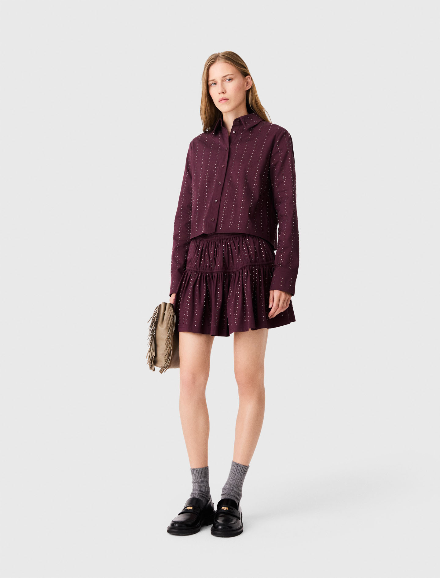 Jupe Courte Strassée En Coton - Rouge - Taille 42 - Maje