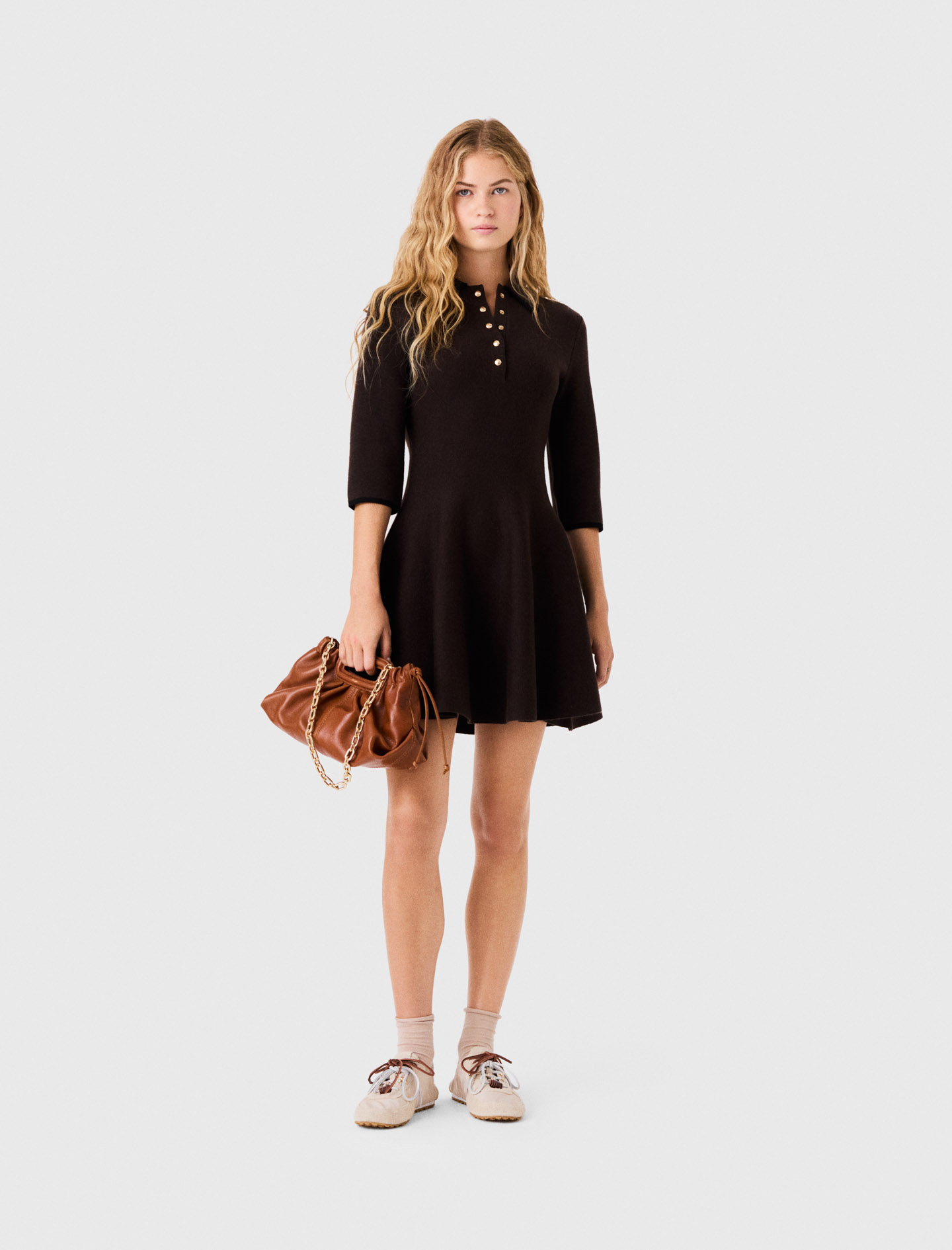 Robe Polo En Maille - Marron Fonce - Taille 34 - Maje