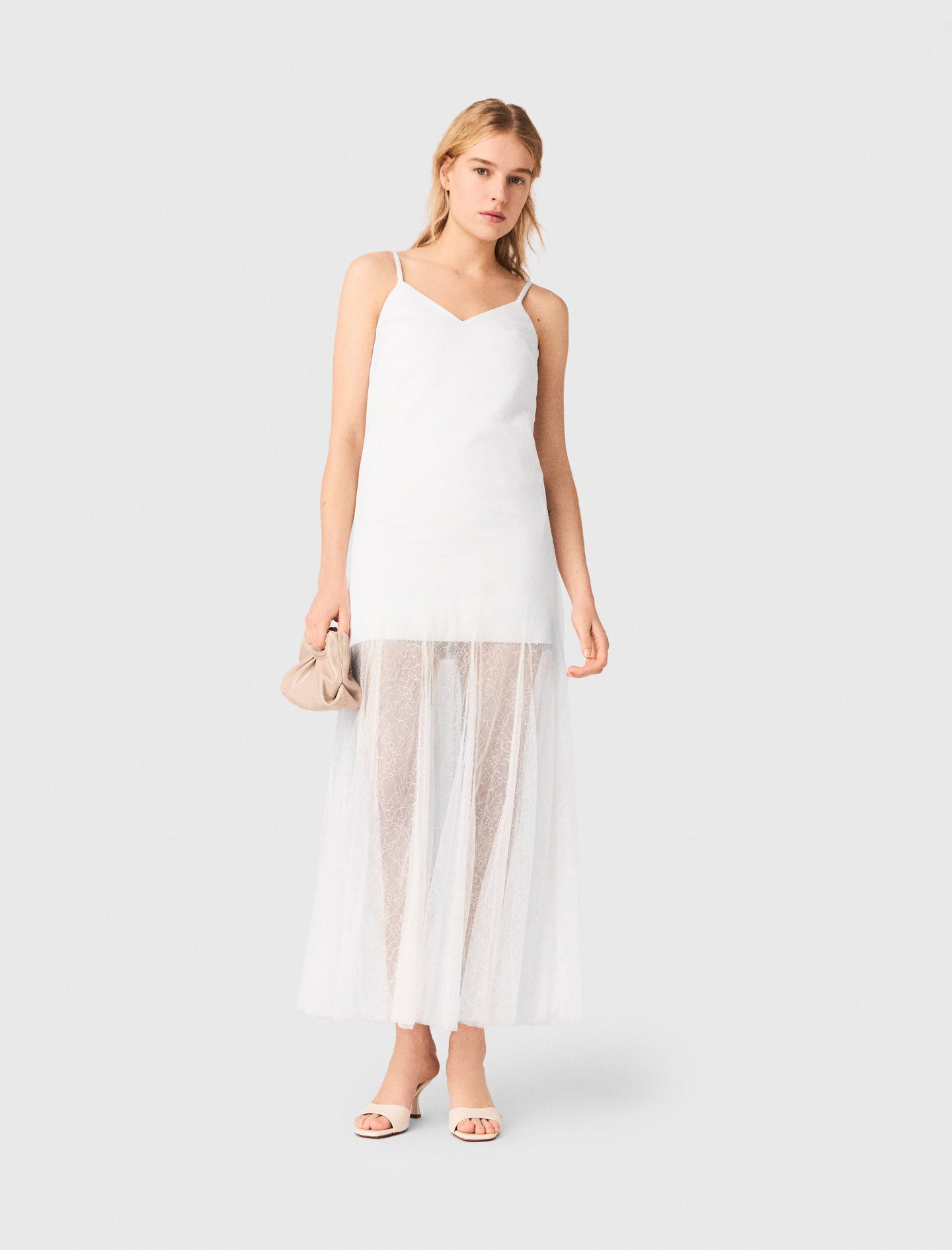 Robe En Taffetas Et Dentelle - Blanc - Taille 34 - Maje