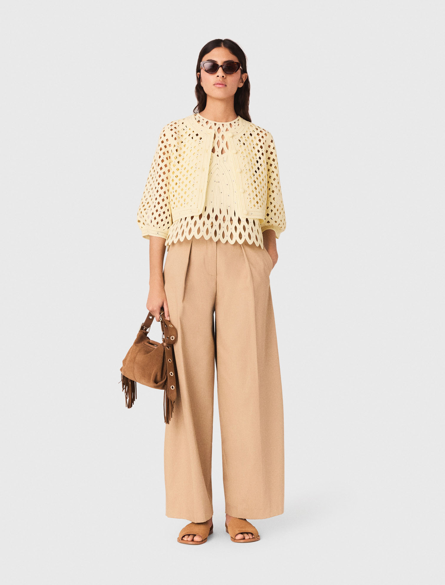 Cardigan En Crochet Strassé - Jaune - Taille 2 - Maje