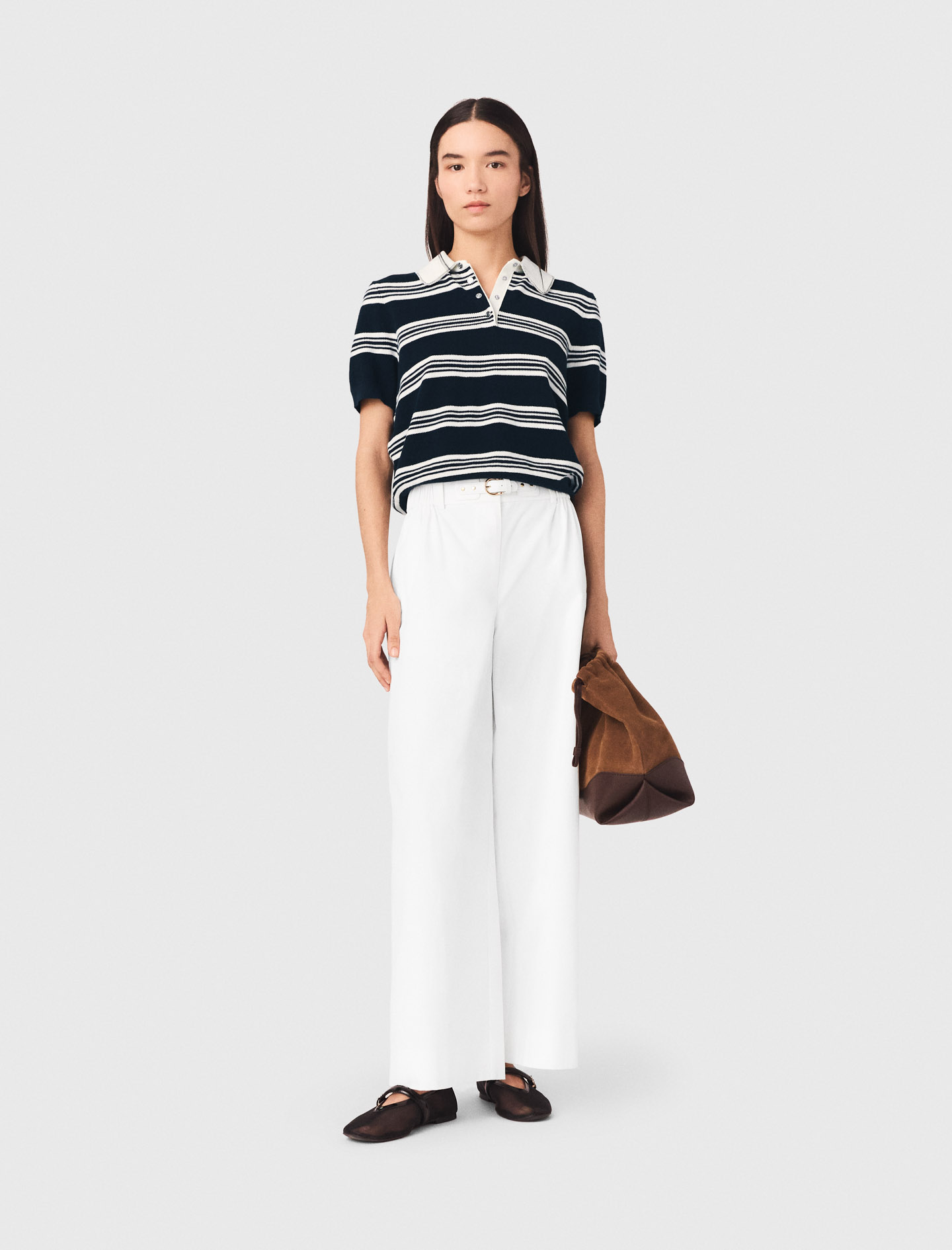 Pantalon Large En Coton - Blanc - Taille 34 - Maje