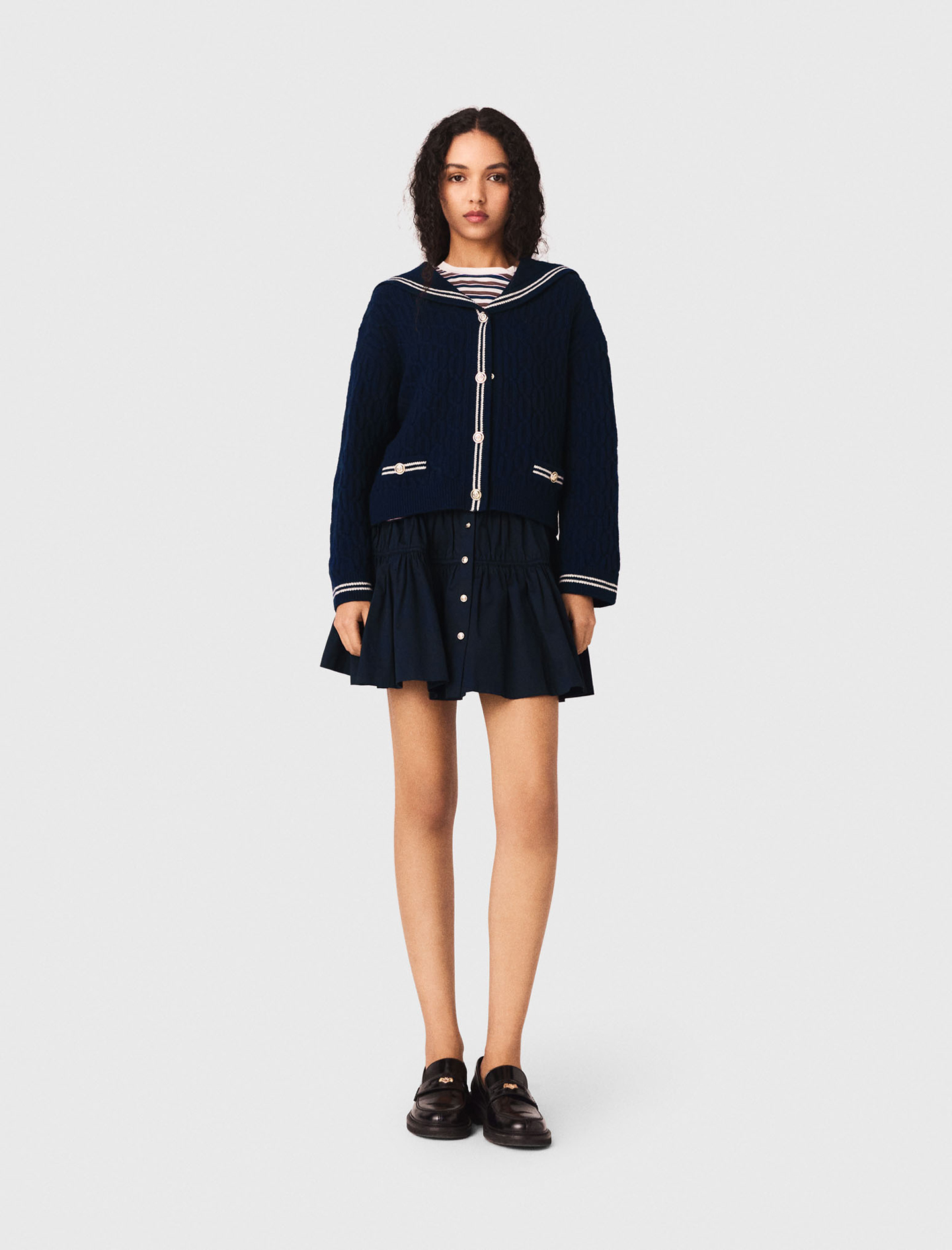 Cardigan Torsadé Avec Col Bateau - Bleu Marine - Taille 2 - Maje