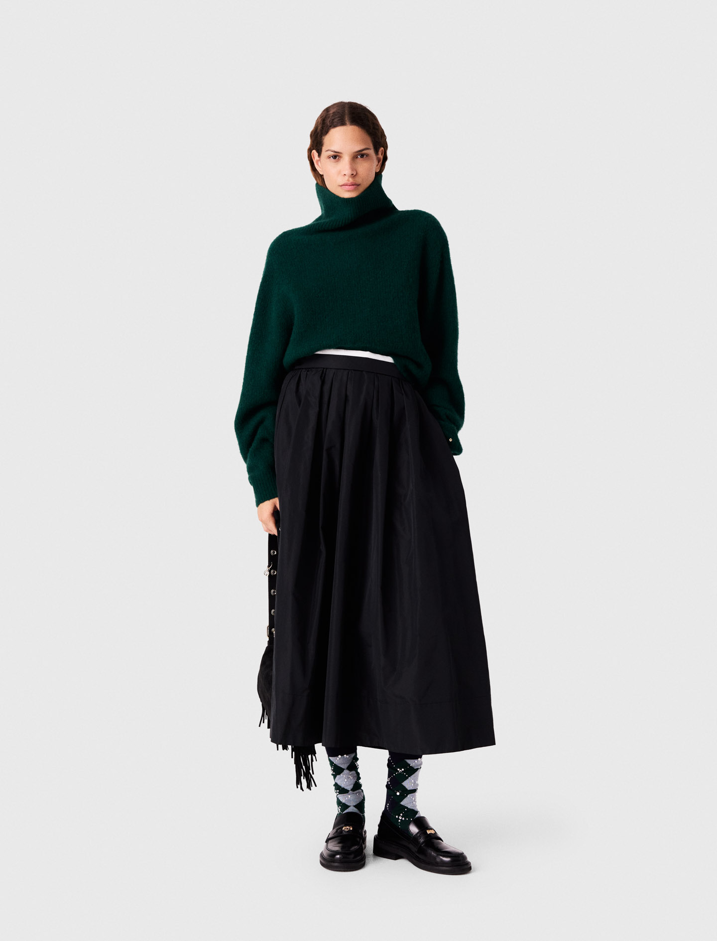 Jupe Longue Avec Taille Contrastée - Noir - Taille 36 - Maje