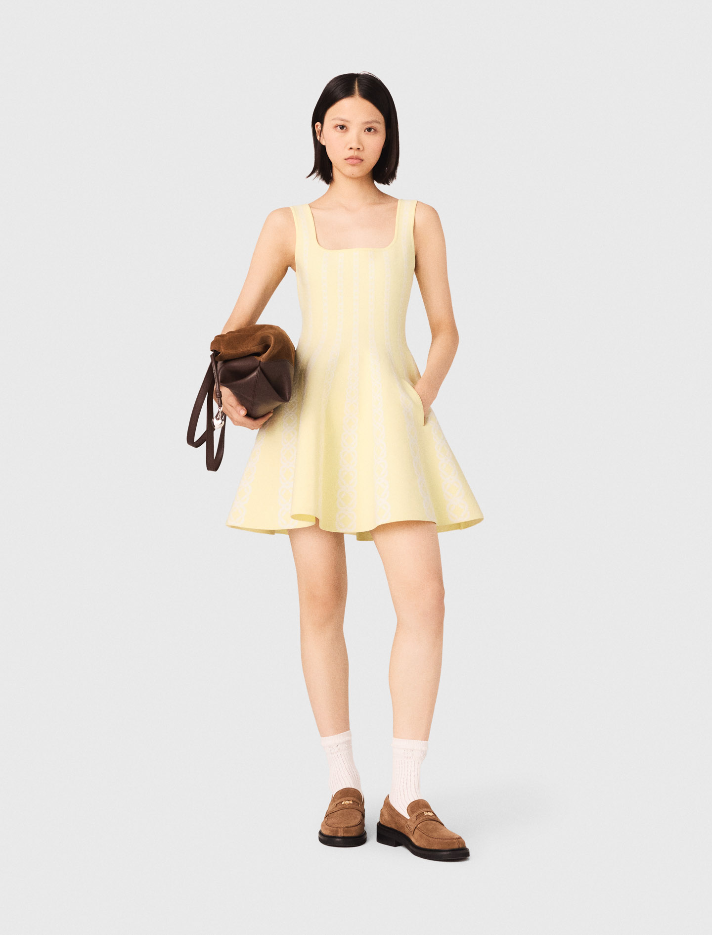 Robe Courte En Maille Jacquard - Jaune - Taille 40 - Maje