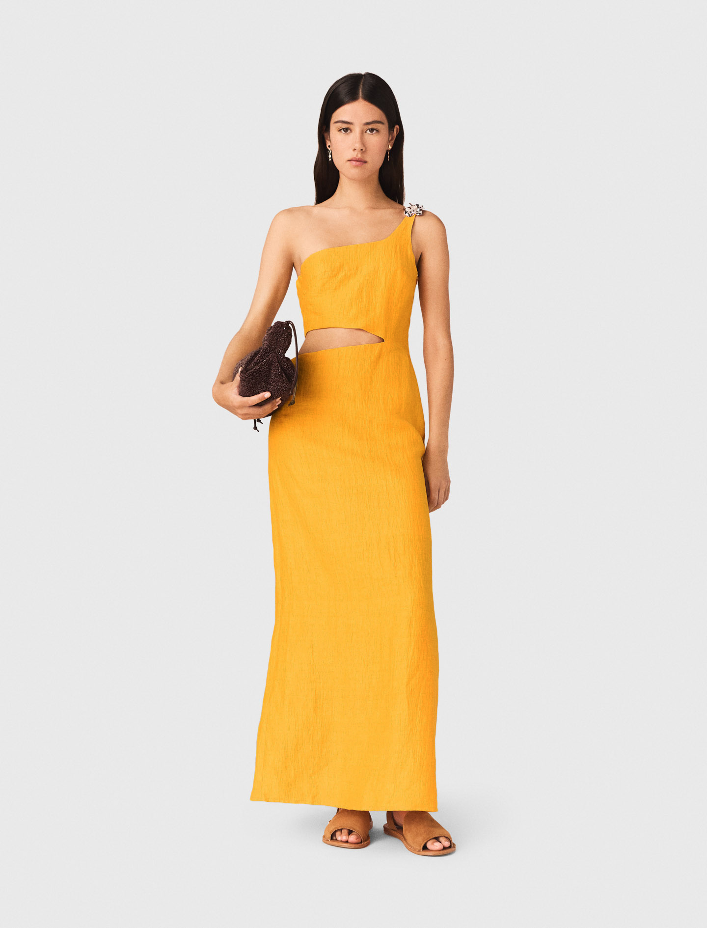 Robe Asymétrique En Lin Mélangé - Orange - Taille 34 - Maje
