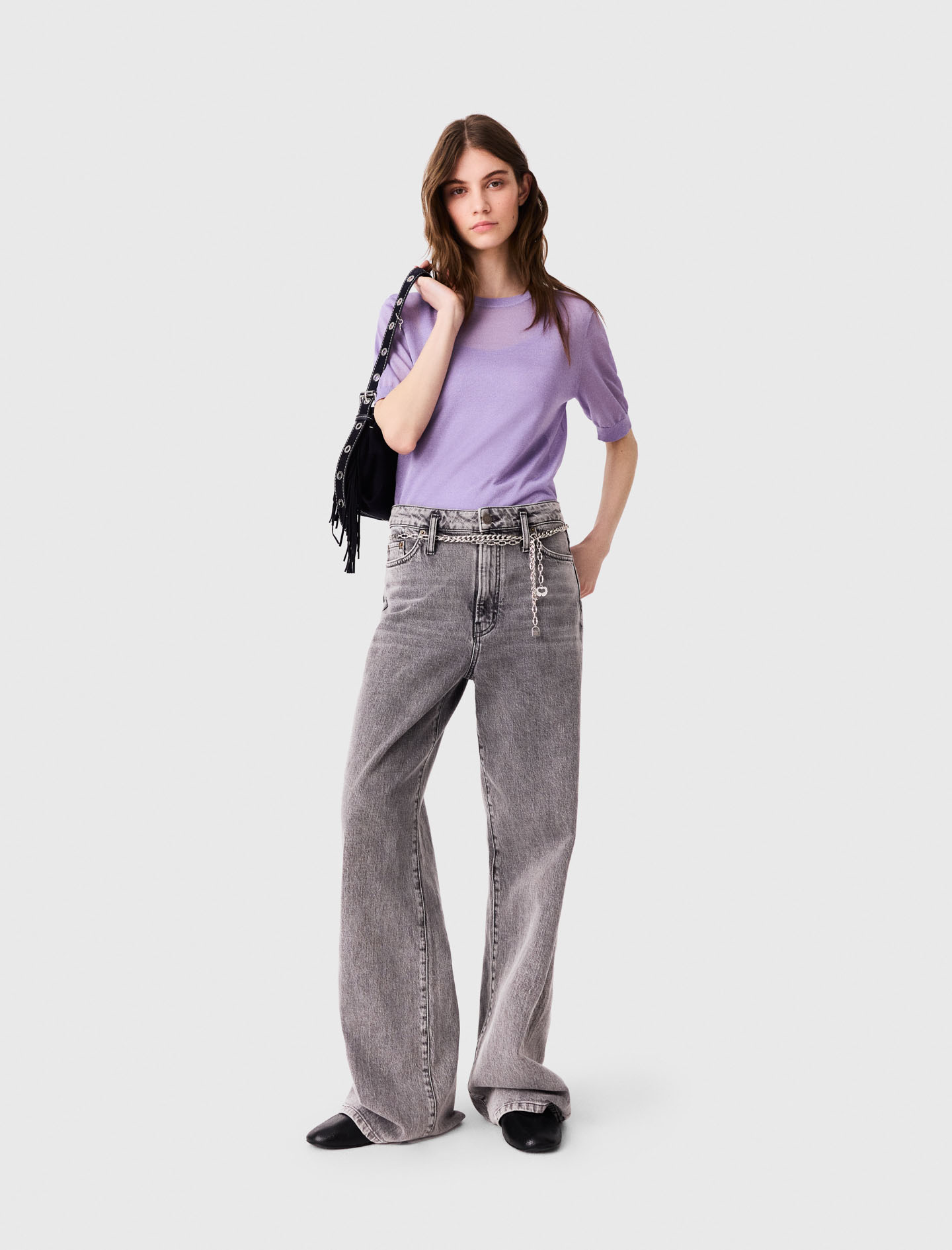 Jean Large À Ceinture Maillons - Gris - Taille 40 - Maje