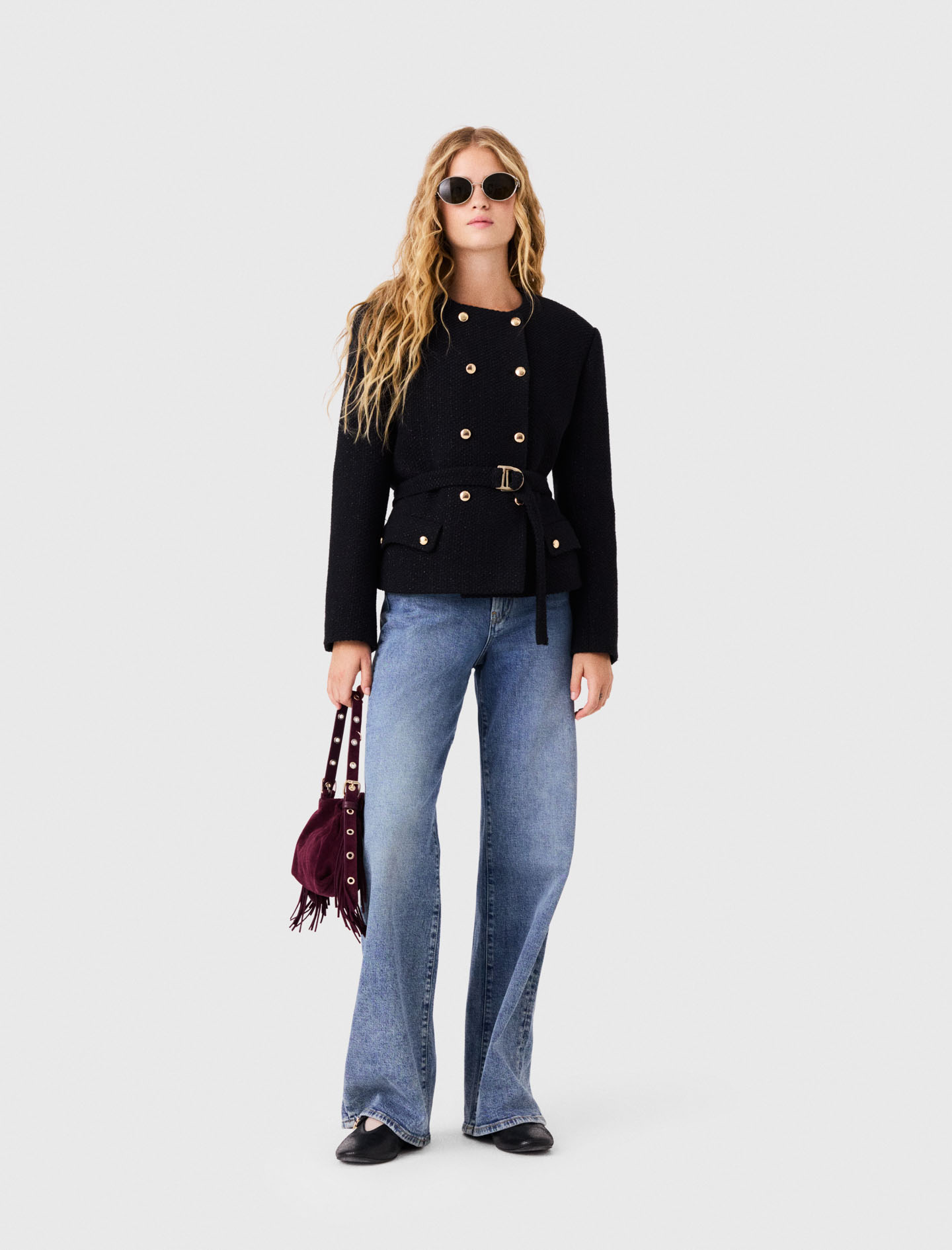 Veste Mi-longue Double Boutonnage - Noir - Taille 40 - Maje
