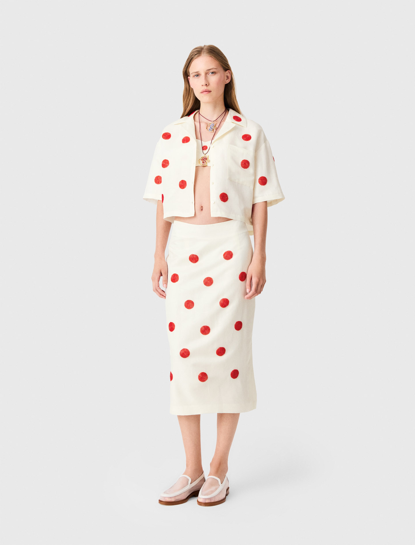 Jupe Crayon En Lin Et Soie Brodée - Blanc - Taille 38 - Maje