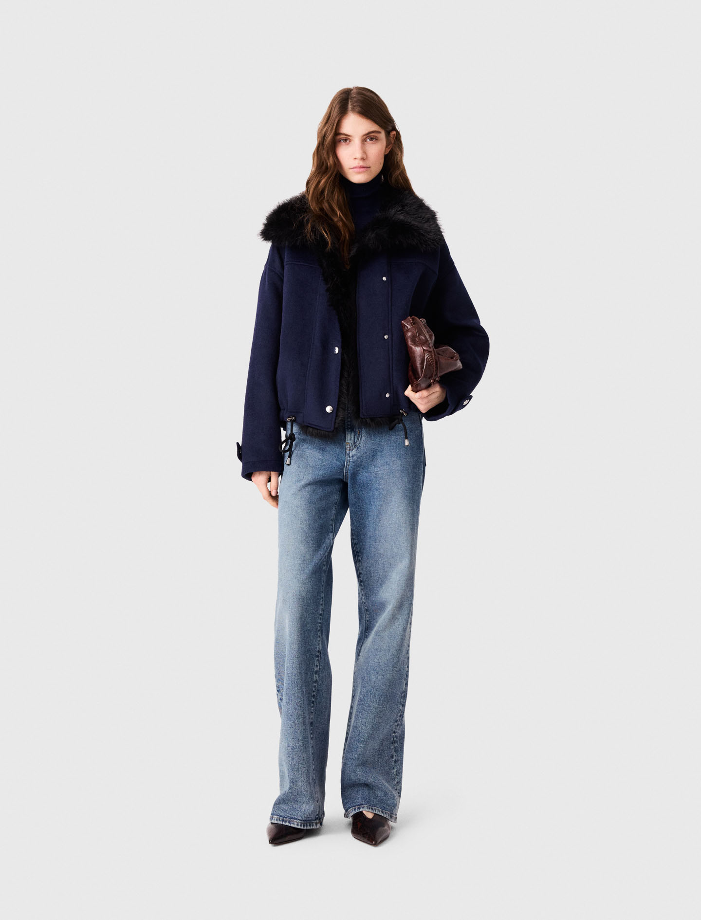 Manteau Court En Double Face - Bleu Marine - Taille 42 - Maje