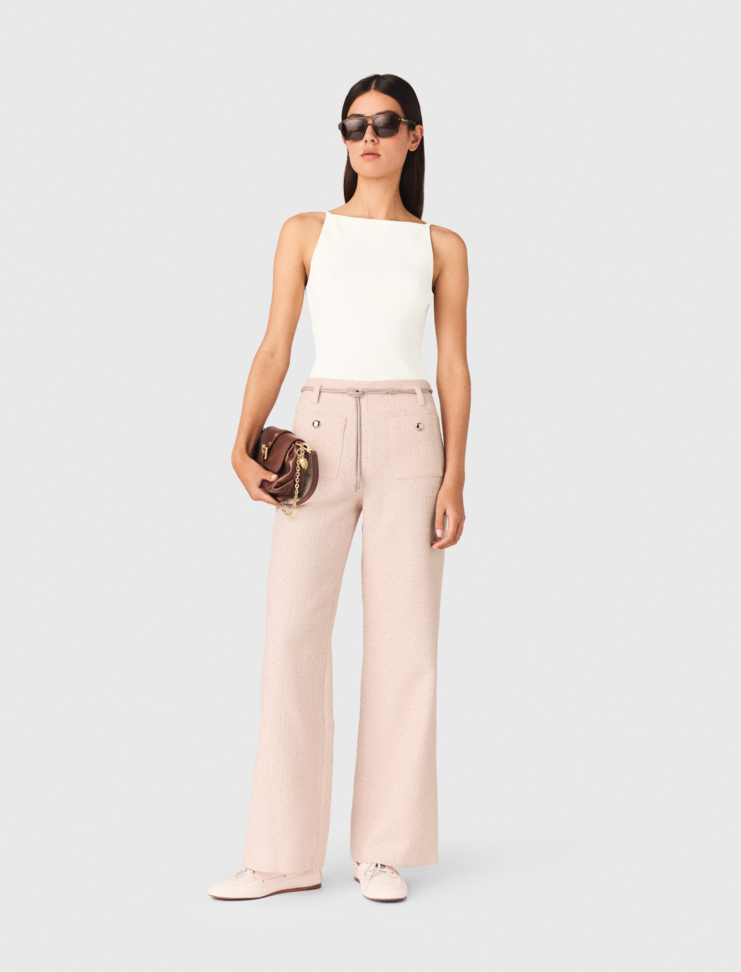Pantalon En Tweed - Rose - Taille 40 - Maje