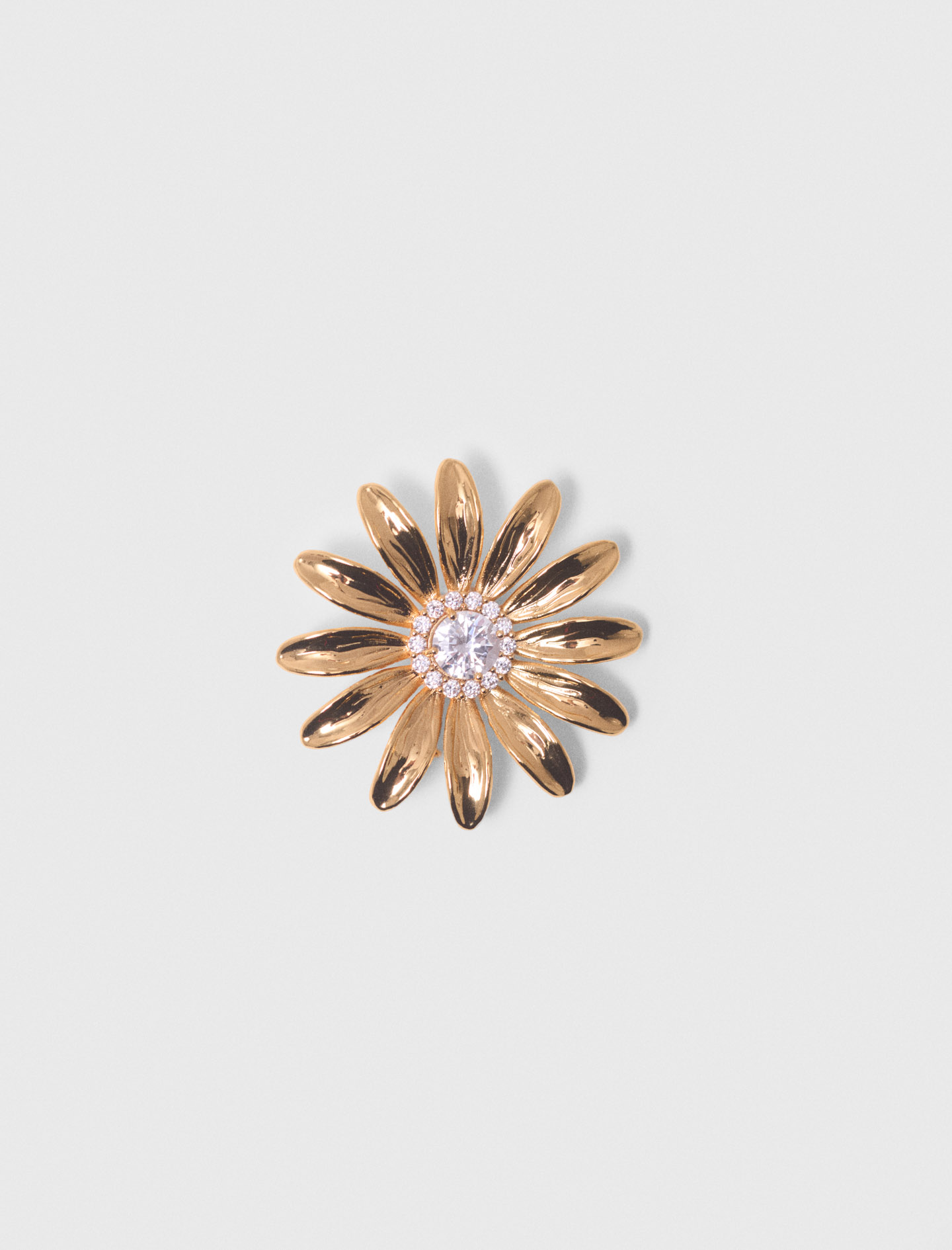 Broche Fleurs Dorée À Strass - Dore - Maje