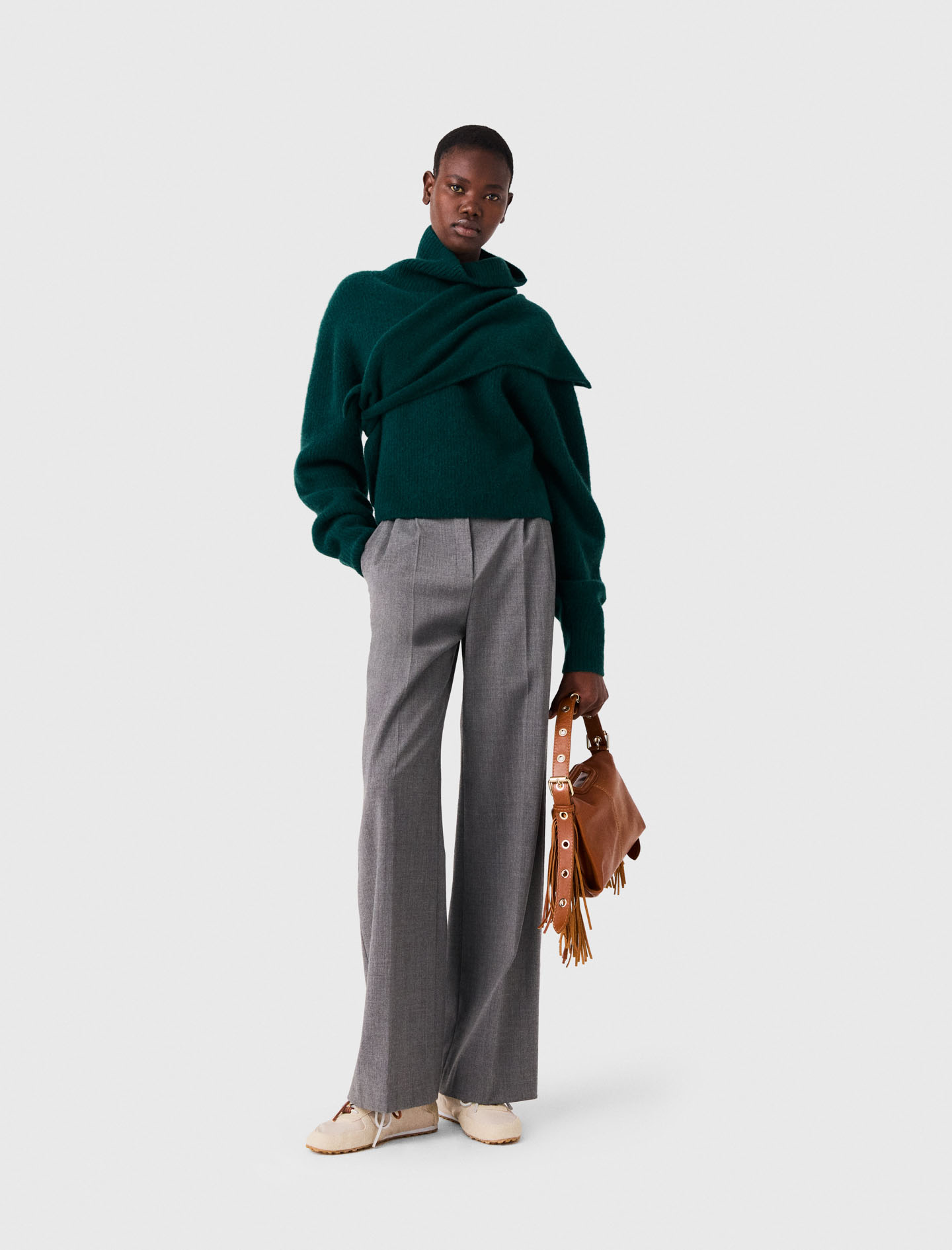 Pantalon Tailleur Large Avec Plis - Gris - Taille 42 - Maje