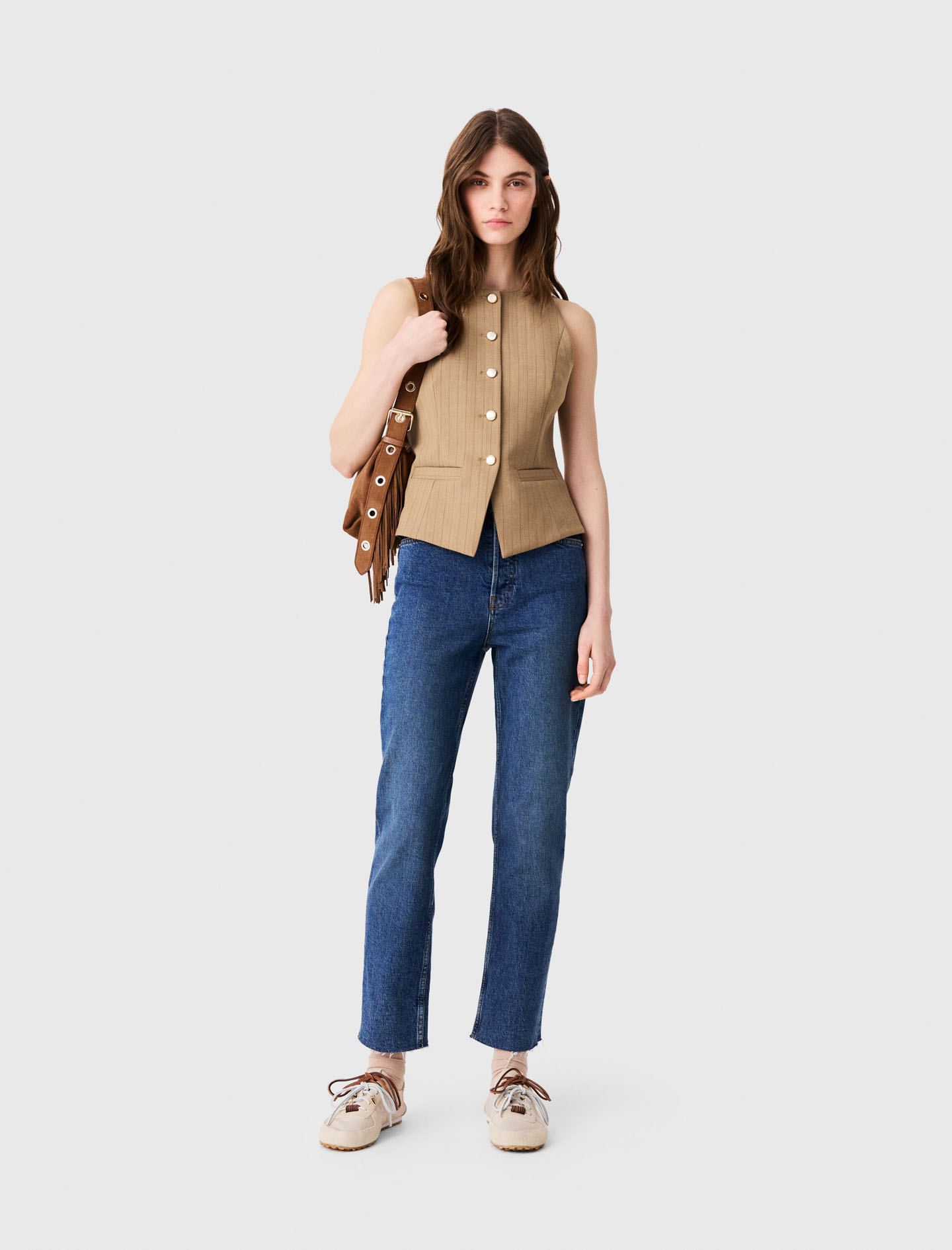 Veston De Tailleur Long - Beige - Taille 36 - Maje