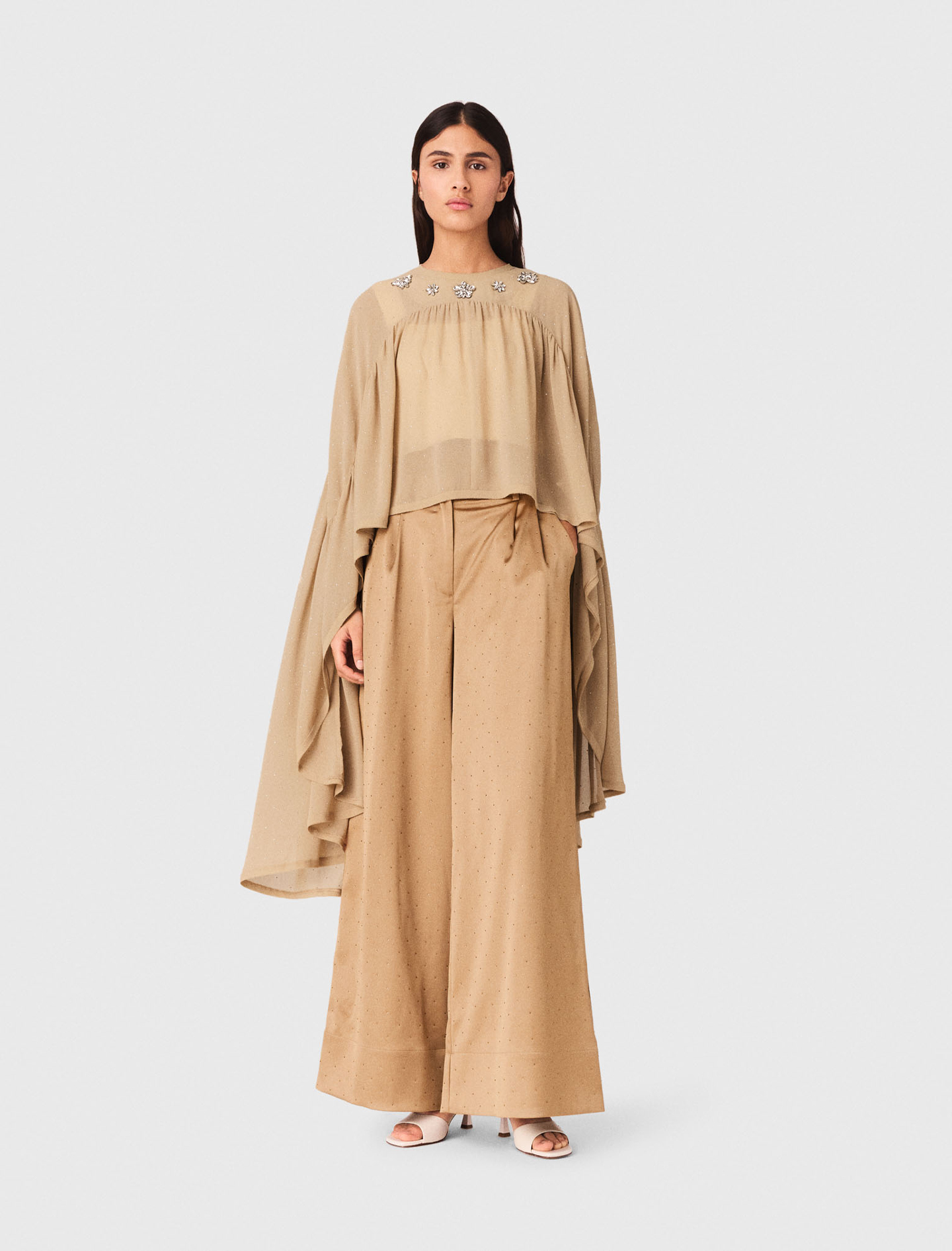 Top-cape À Col Bijoux - Beige - Taille 40 - Maje