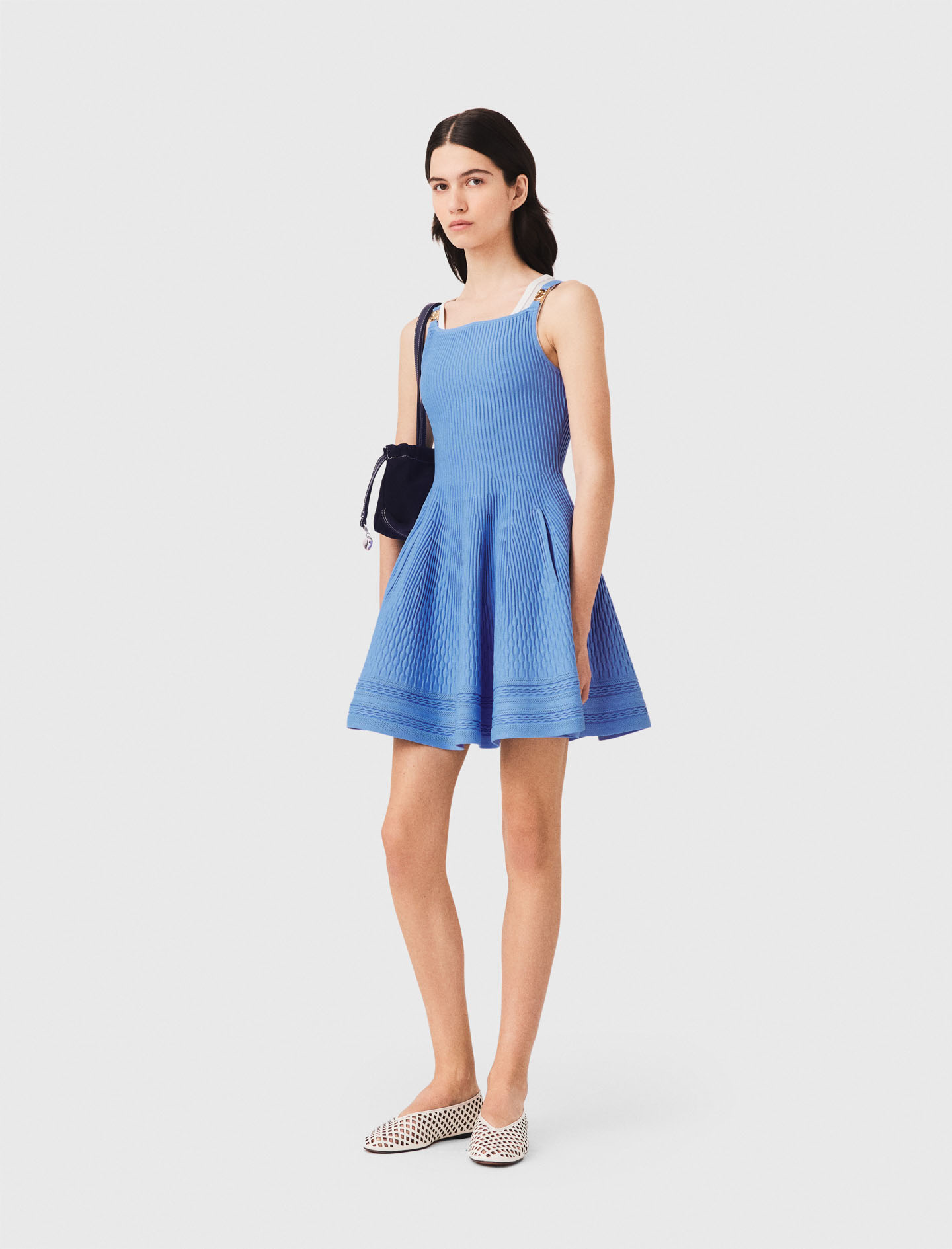 Robe Courte En Maille - Bleu - Taille 34 - Maje