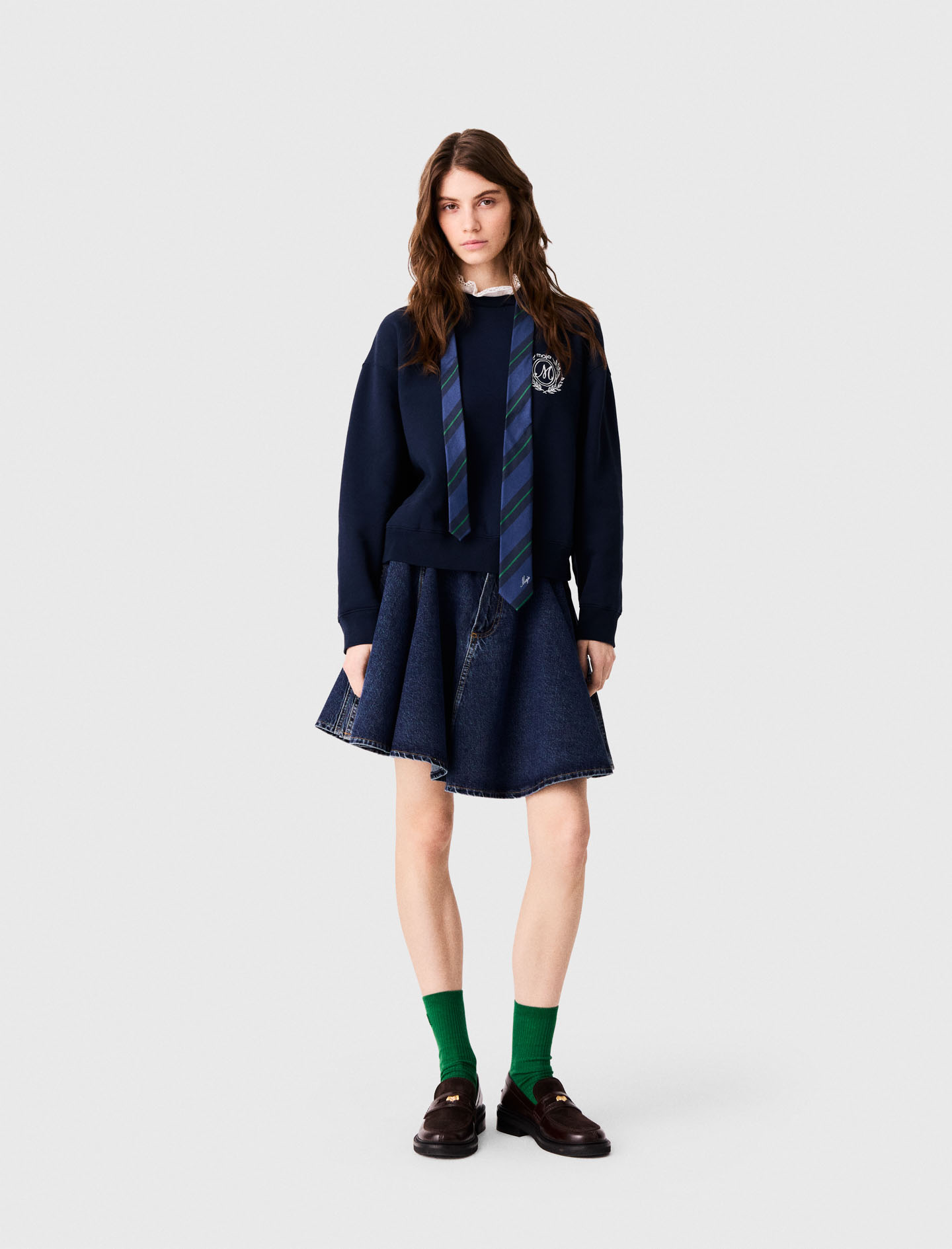 Sweatshirt Avec Détails En Popeline - Bleu Marine - Taille 2 - Maje