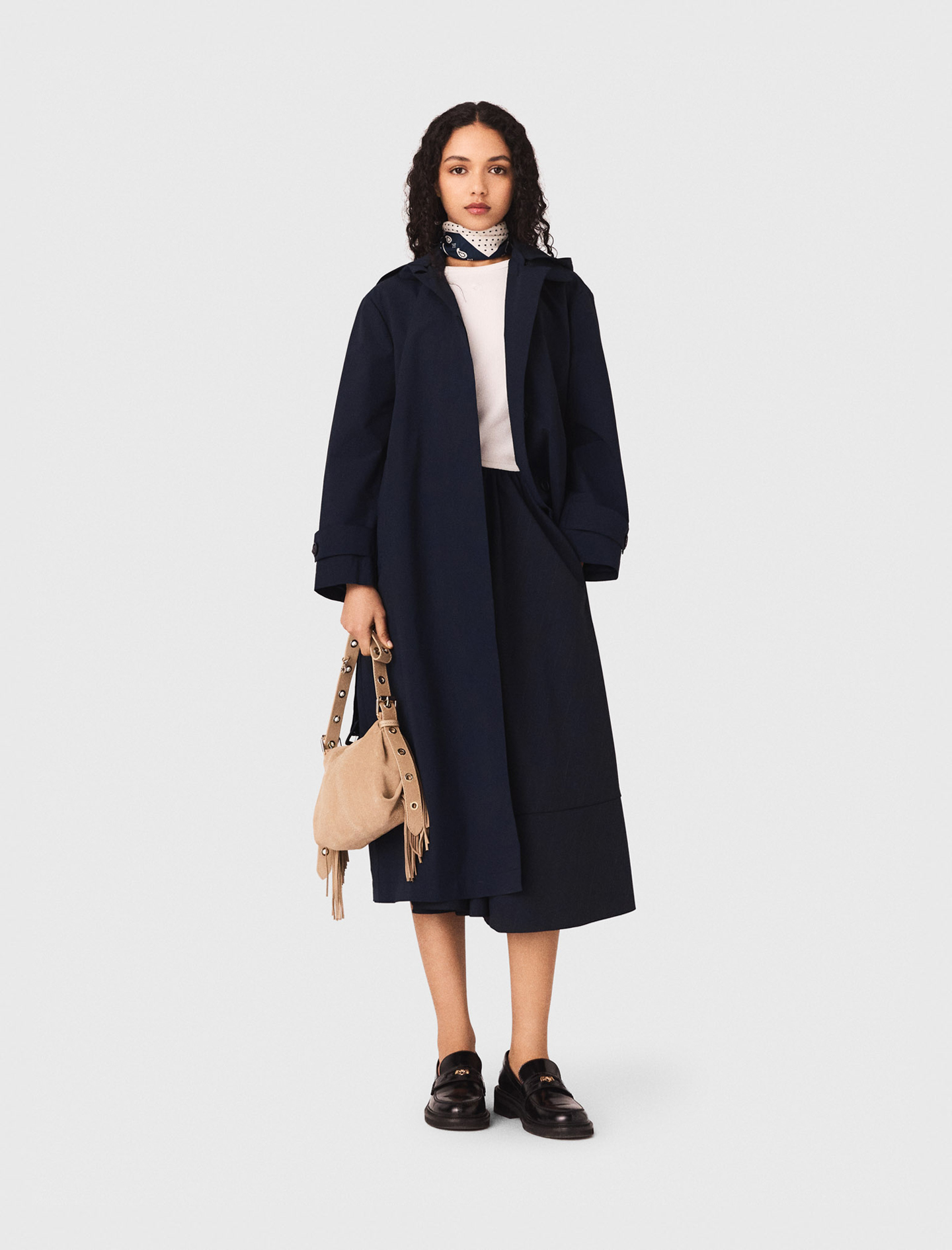 Trench À Capuche Strassée Amovible - Bleu Marine - Taille 42 - Maje