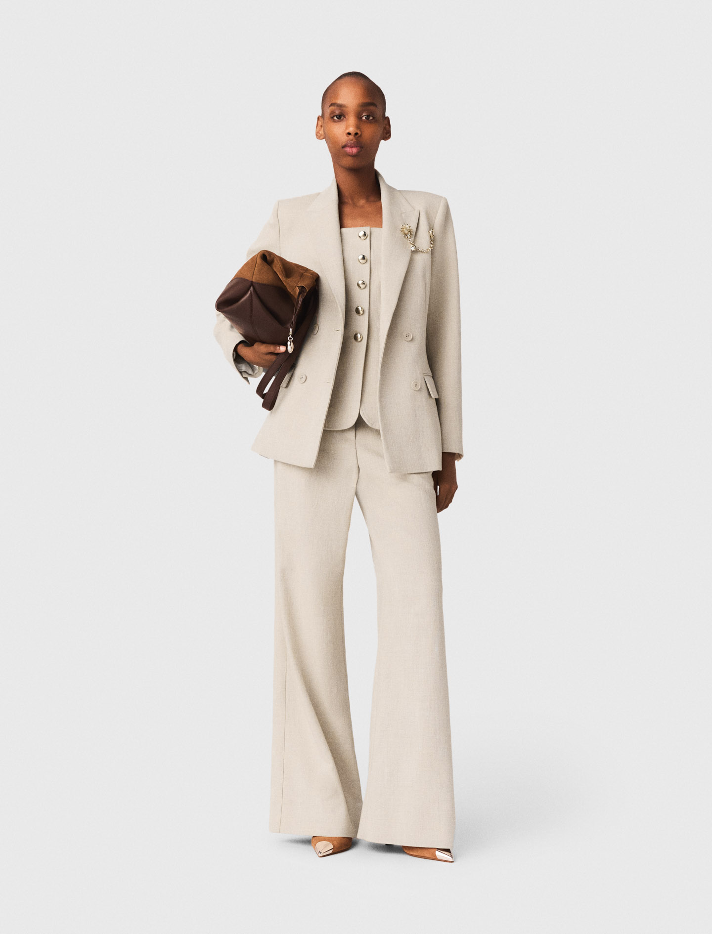 Veste De Tailleur Avec Broche - Beige - Taille 36 - Maje