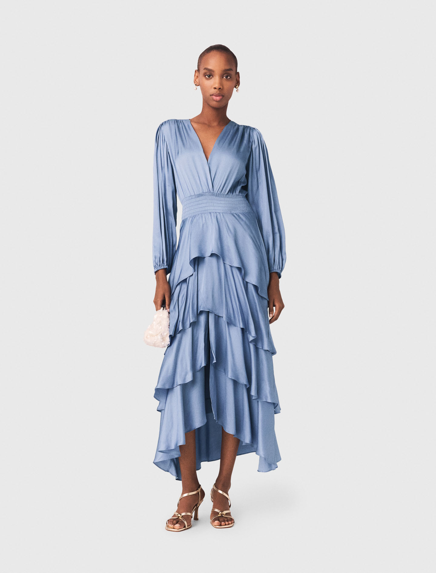 Robe Longue À Volants - Bleu / Gris - Taille 42 - Maje