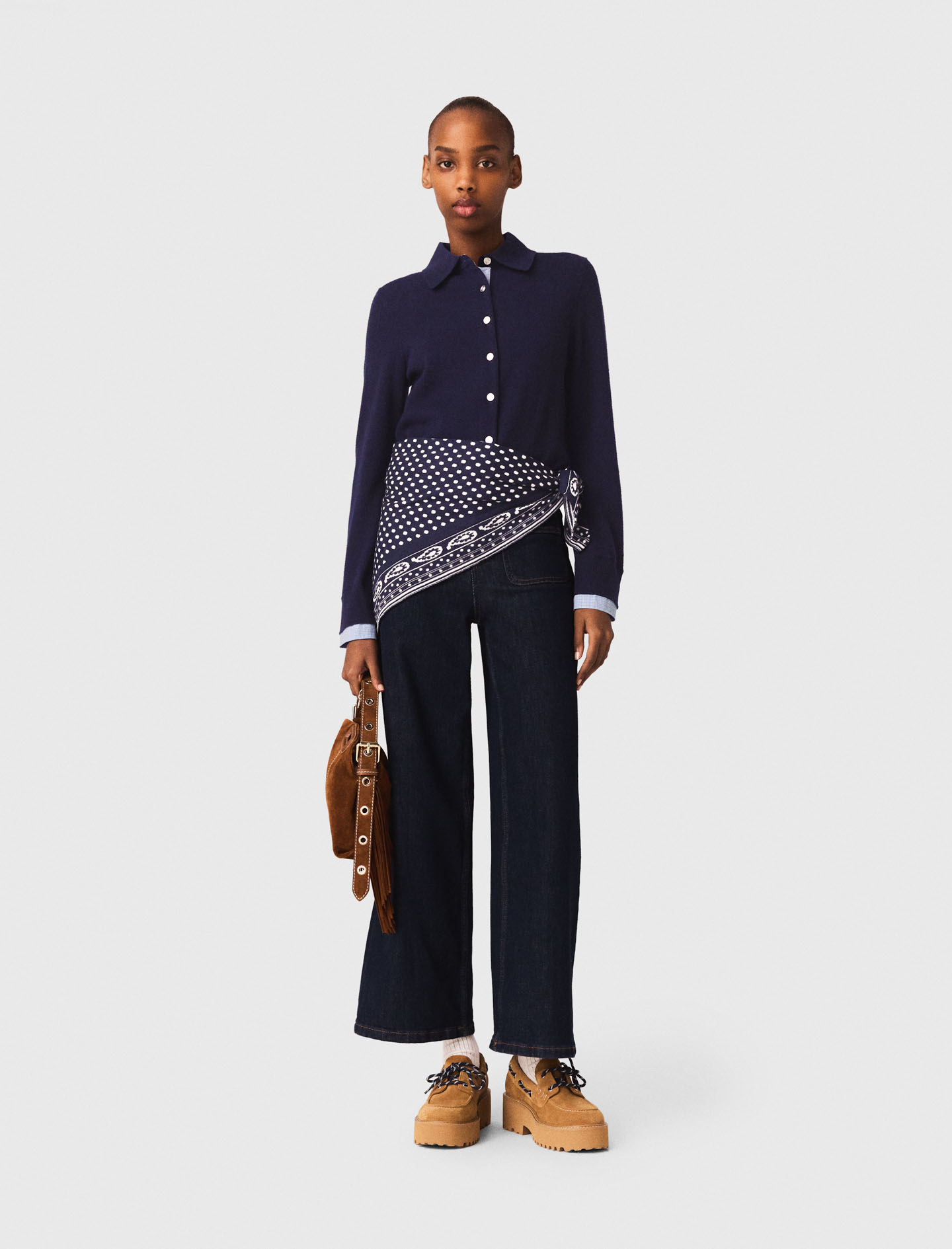 Cardigan Polo À Détails Amovibles - Bleu Marine - Taille 2 - Maje
