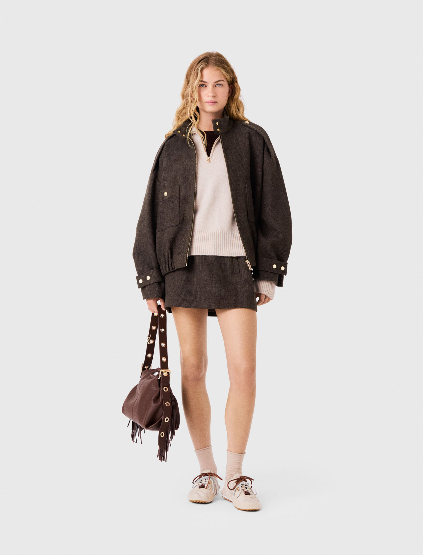 Blouson Oversize En Laine - Marron Fonce - Taille 42 - Maje