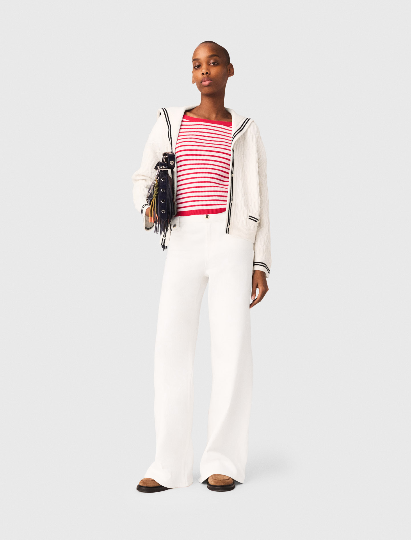Cardigan Torsadé Avec Col Bateau - Blanc - Taille 0 - Maje