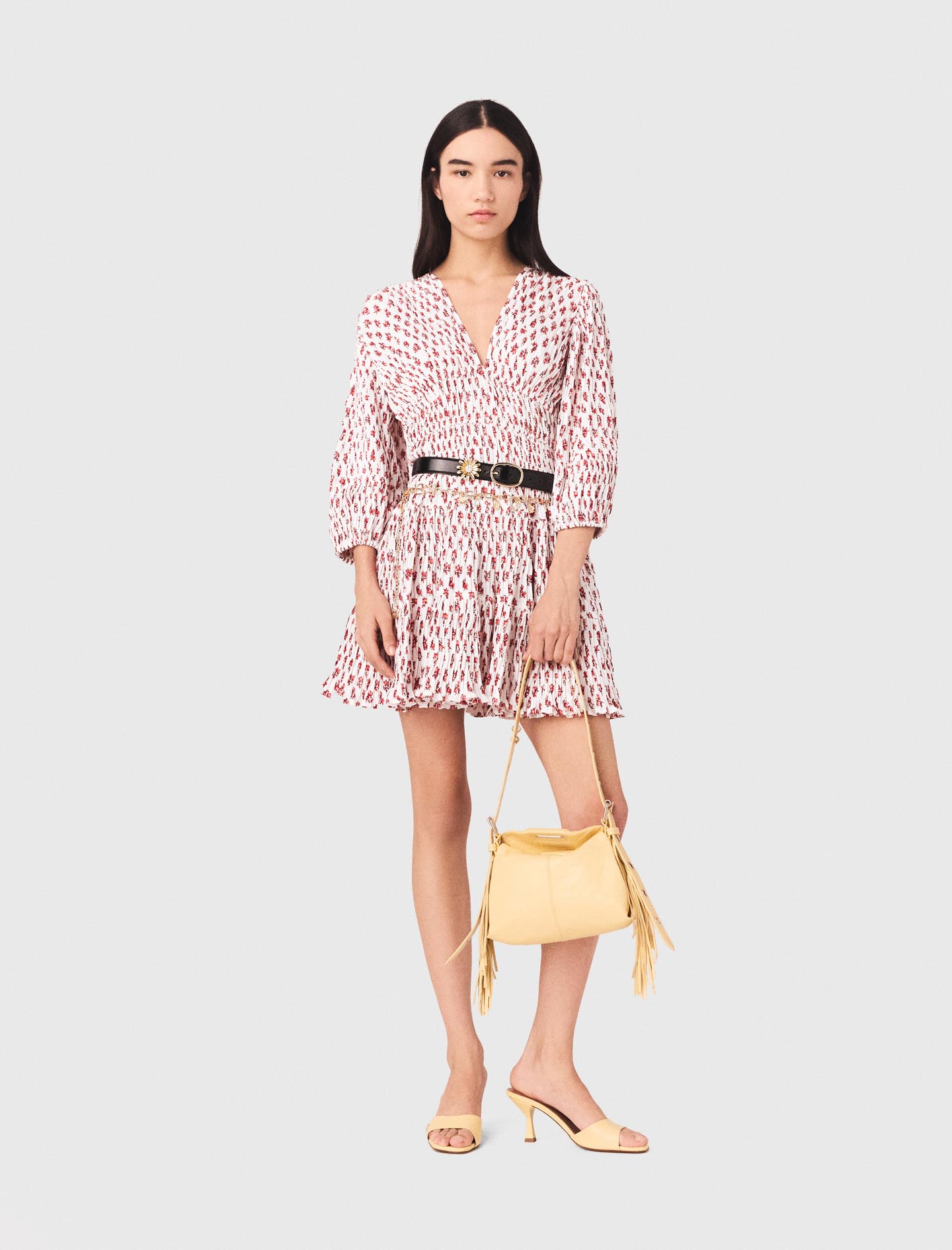Robe Plissée Imprimée - Rouge - Taille 42 - Maje