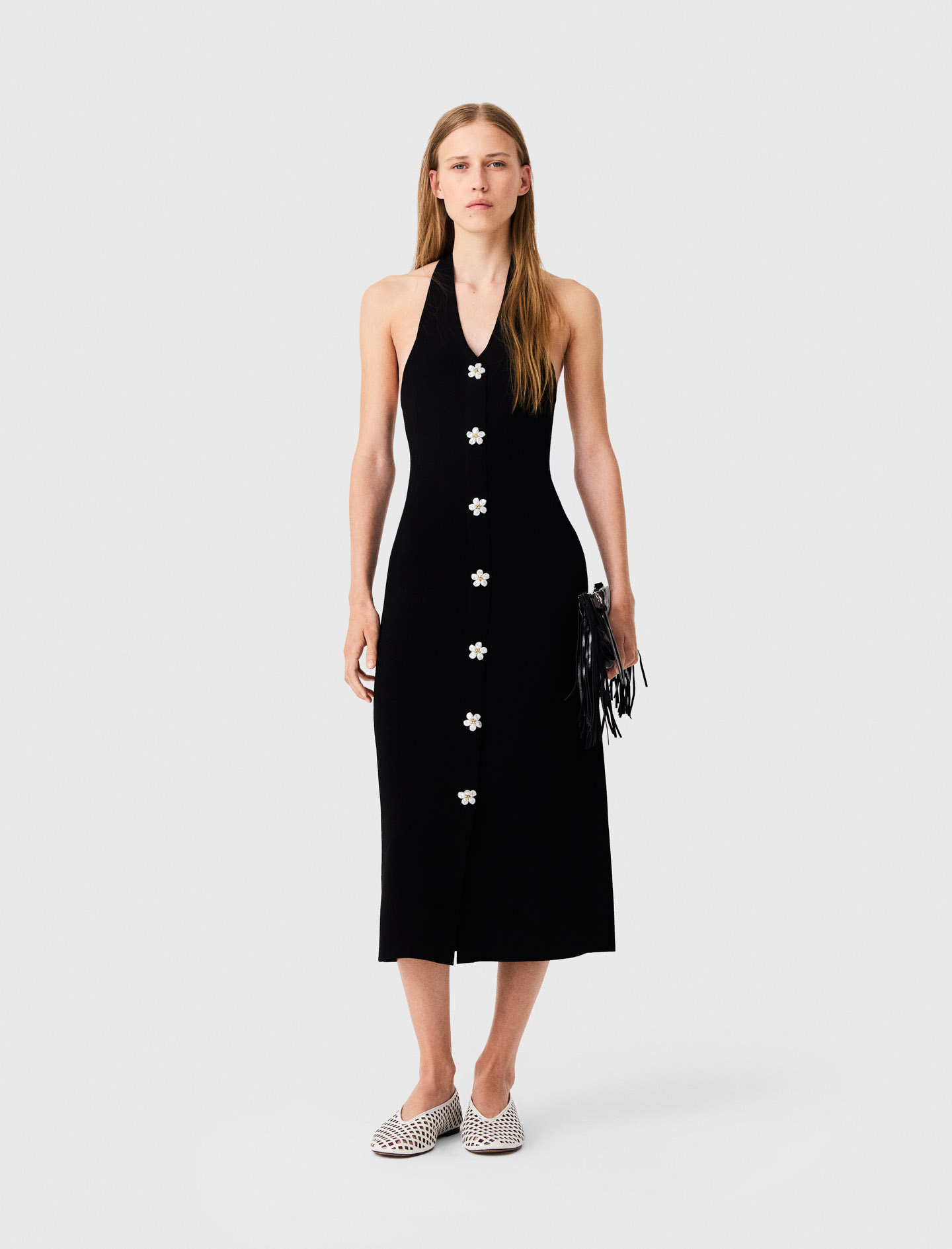 Robe À Détails Bijoux Floraux - Noir - Taille 34 - Maje