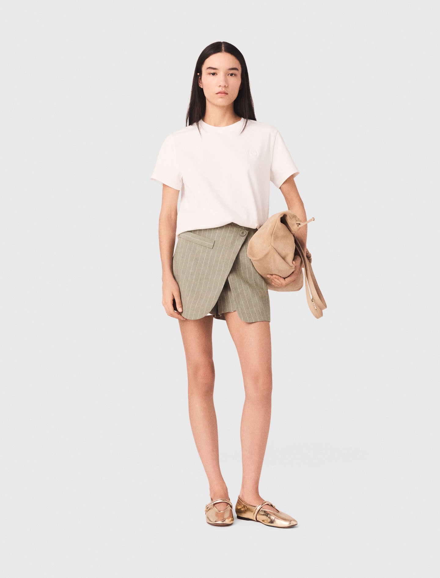 Short Trompe L'Œil En Lin Mélangé - Vert - Taille 34 - Maje