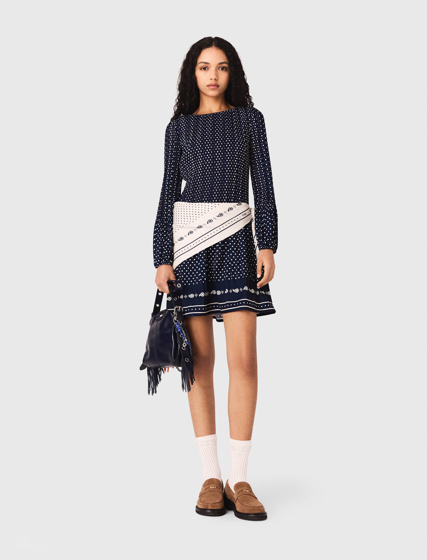 Robe Plissée Imprimée - Marine Pois Bandana Print - Taille 36 - Maje