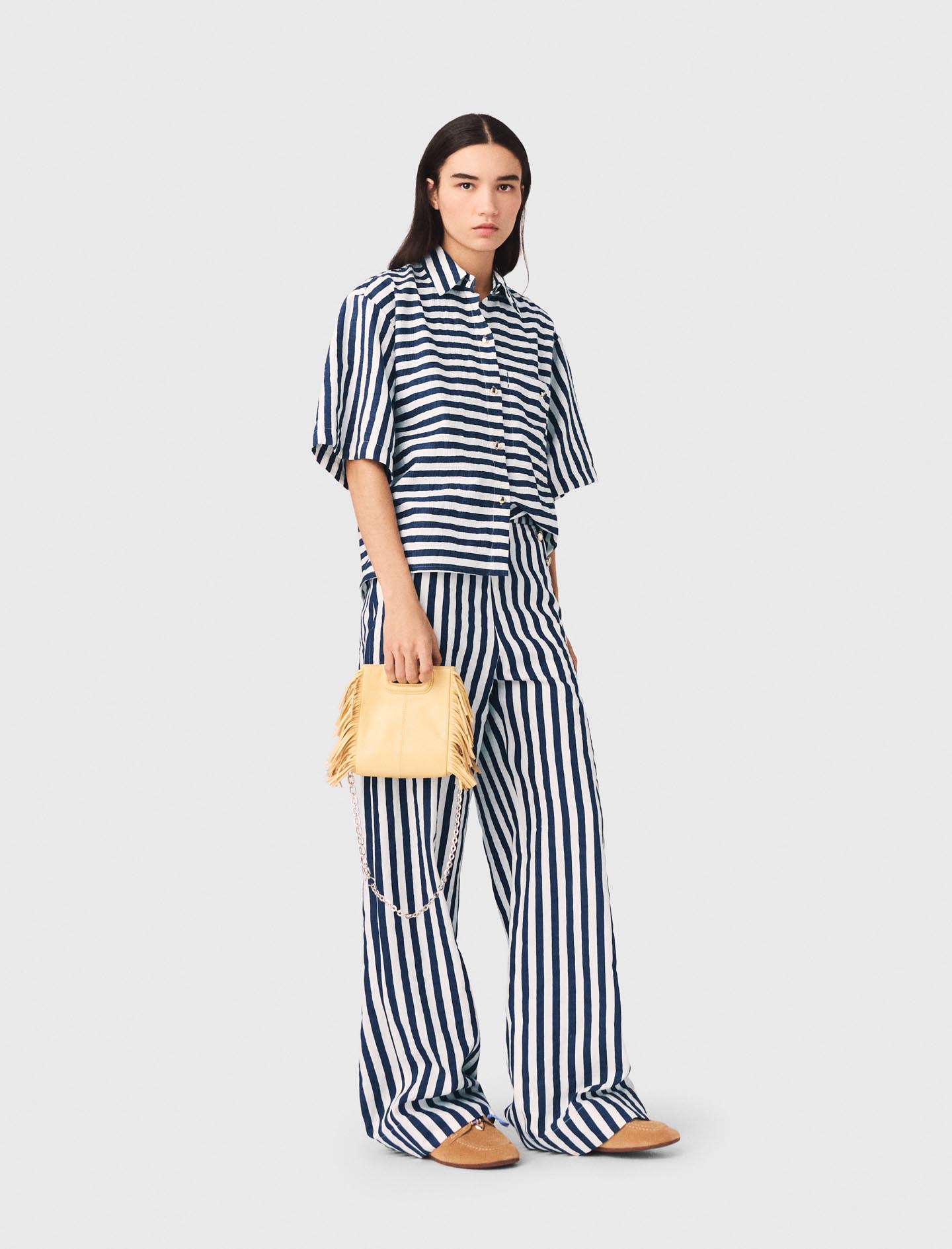 Chemise Courte En Lin Mélangé - Bicolore - Taille 0 - Maje