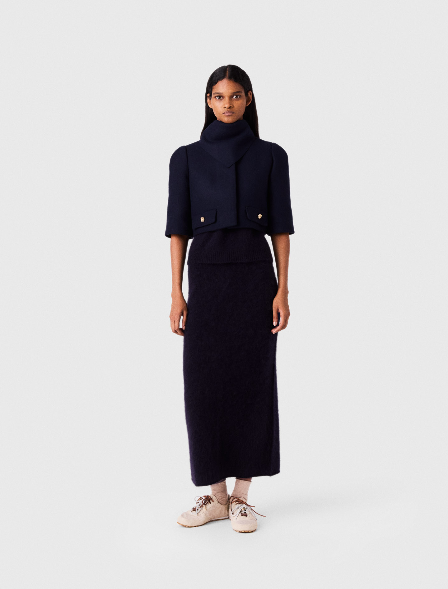 Veste Courte En Laine - Bleu Marine - Taille 42 - Maje