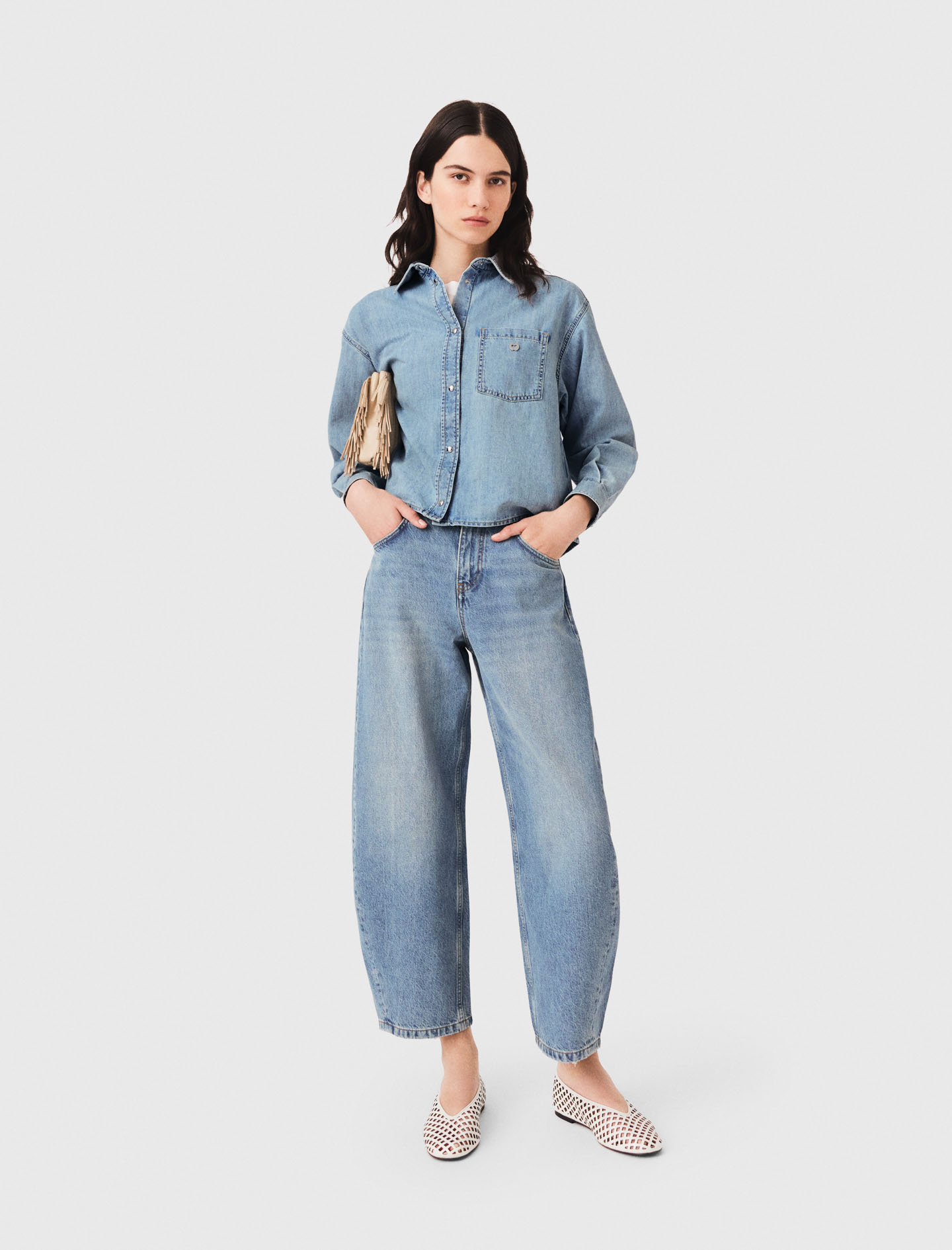 Chemise En Denim Avec Logo - Bleu - Taille 3 - Maje