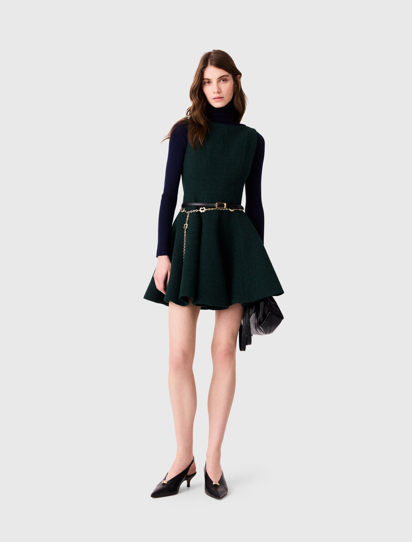 Robe Courte Sans Manches En Tweed - Vert - Taille 42 - Maje