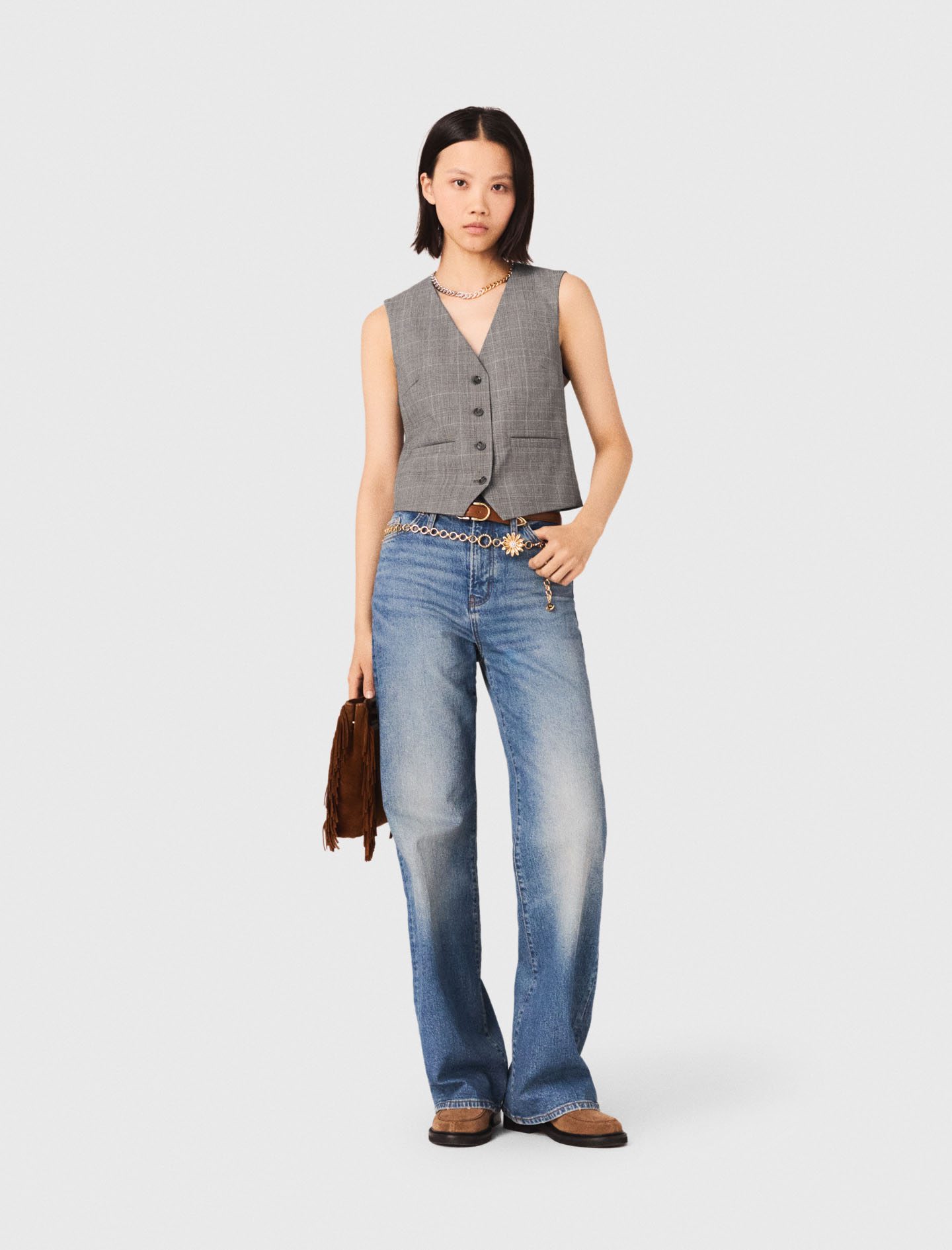 Veston De Tailleur À Carreaux - Gris - Taille 40 - Maje