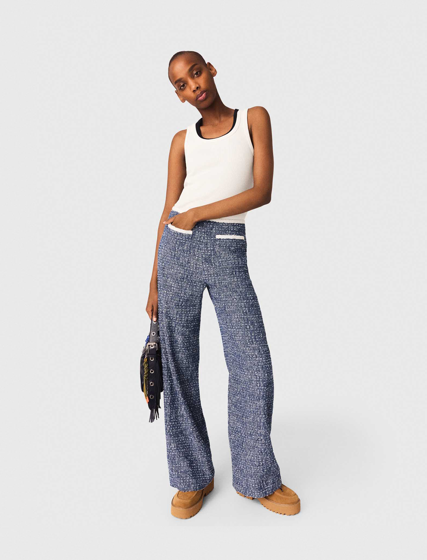 Pantalon En Tweed - Bleu Marine - Taille 40 - Maje