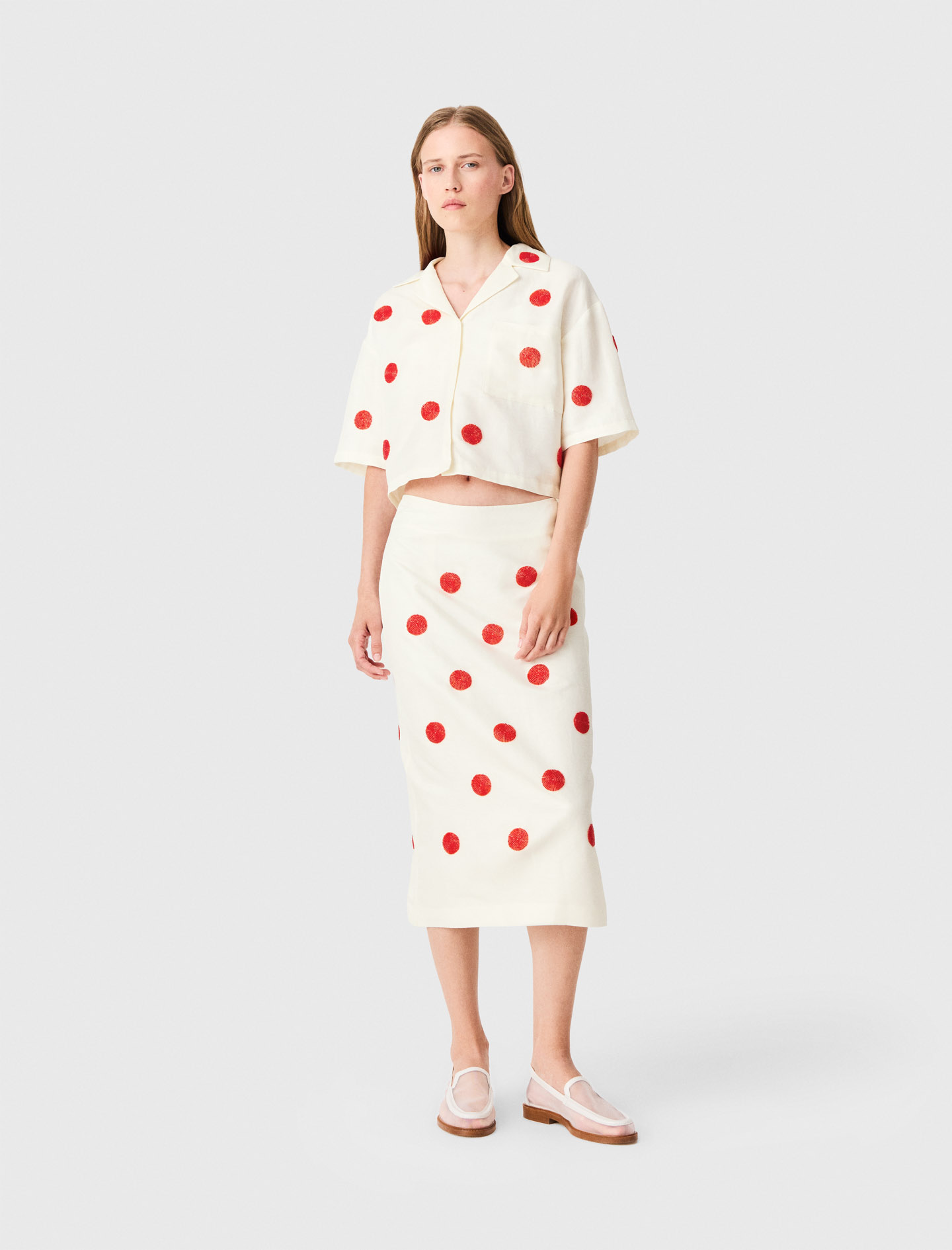 Chemise En Lin Et Soie Brodée - Blanc - Taille 3 - Maje