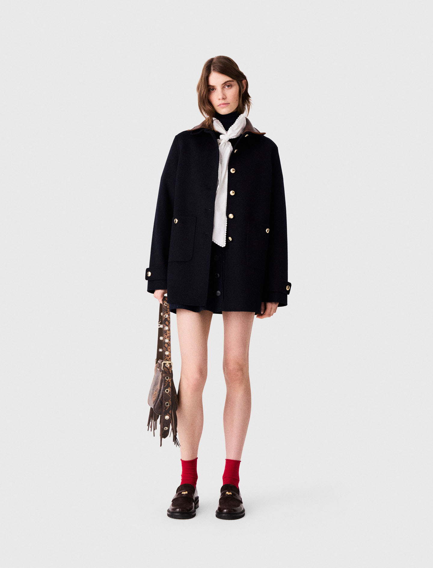 Manteau Mi-long En Double Face - Bleu Marine - Taille 40 - Maje