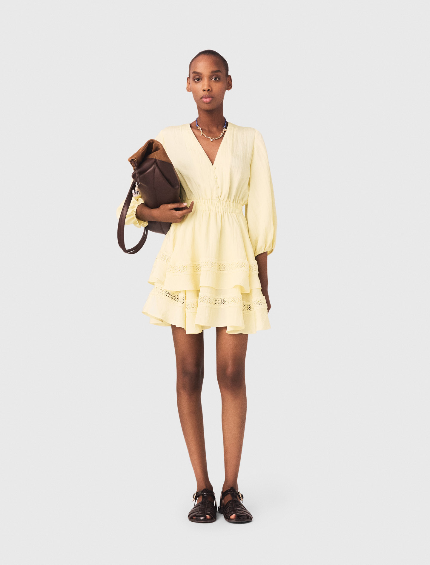 Robe Courte À Volants - Jaune - Taille 36 - Maje