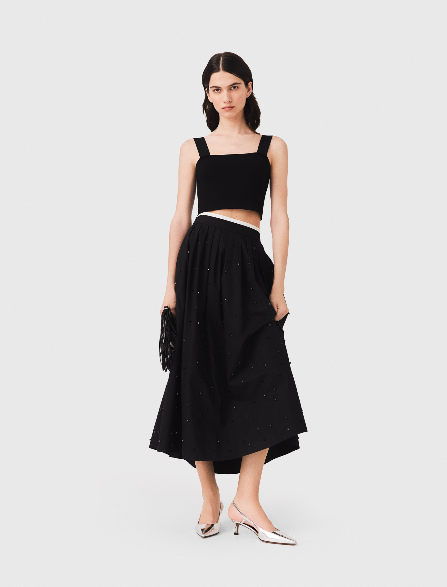 Crop Top En Maille À Bretelles - Noir - Taille 2 - Maje