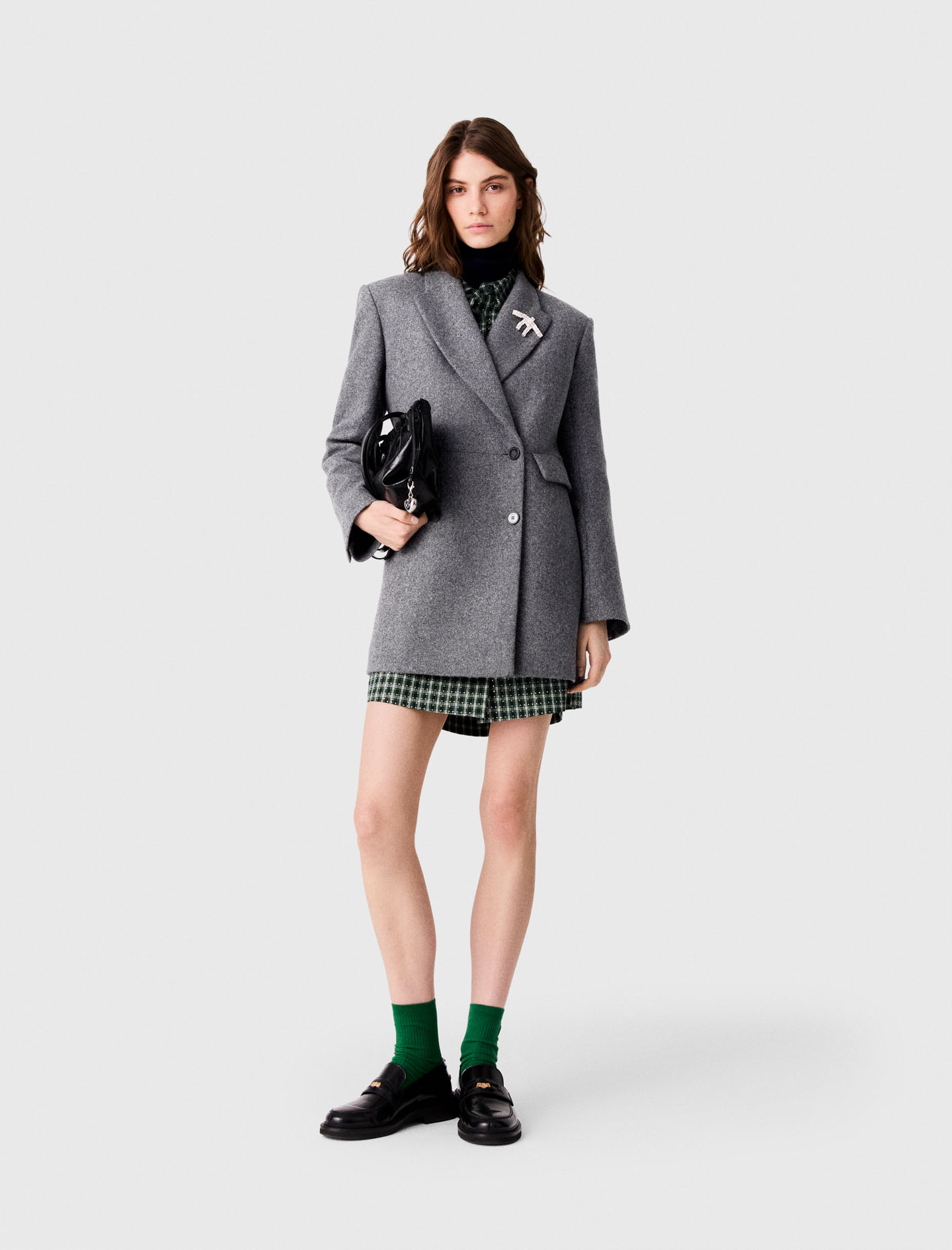 Manteau Mi-long En Laine Mélangée - Gris - Taille 36 - Maje