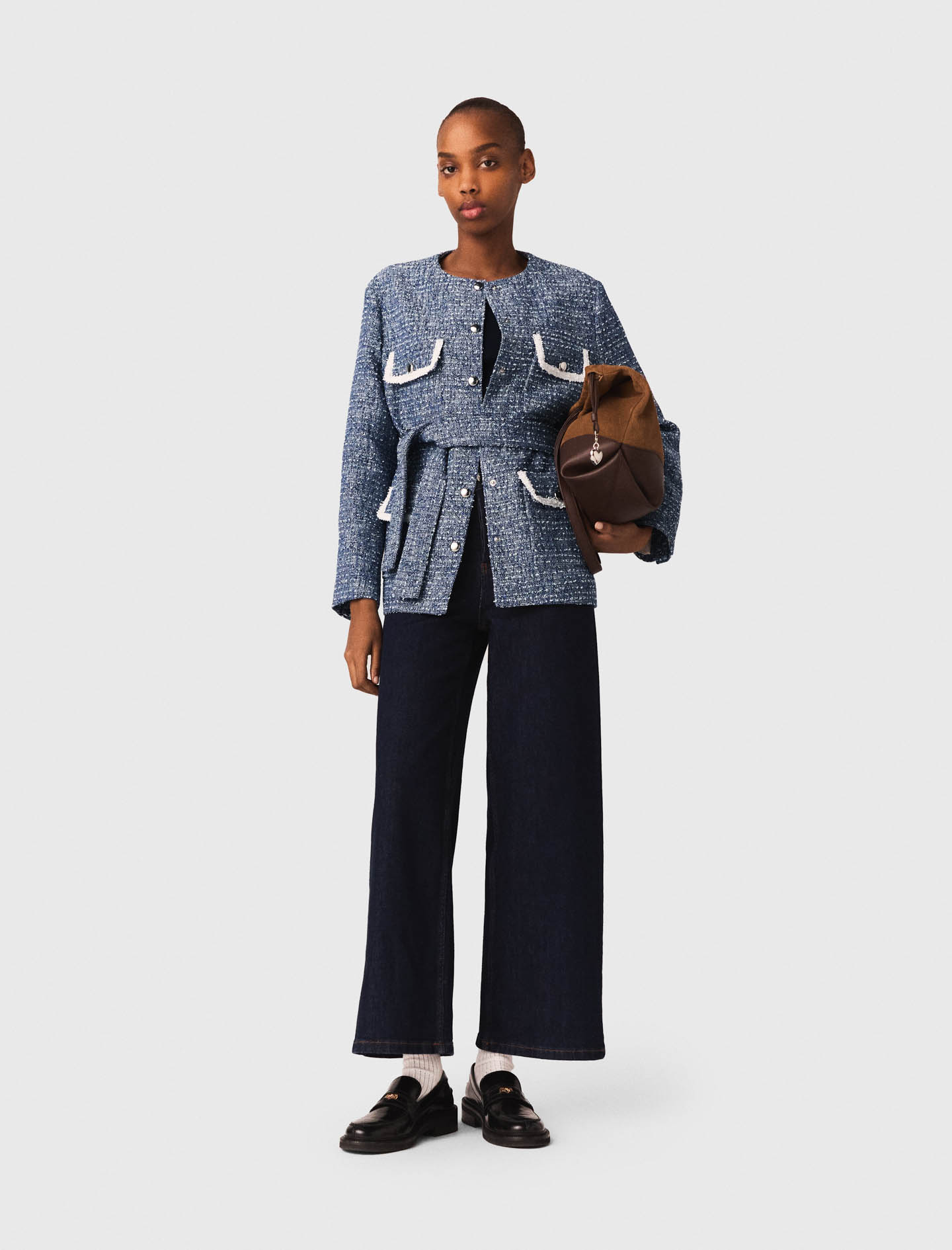 Veste 4 Poches En Tweed - Bleu - Taille 42 - Maje